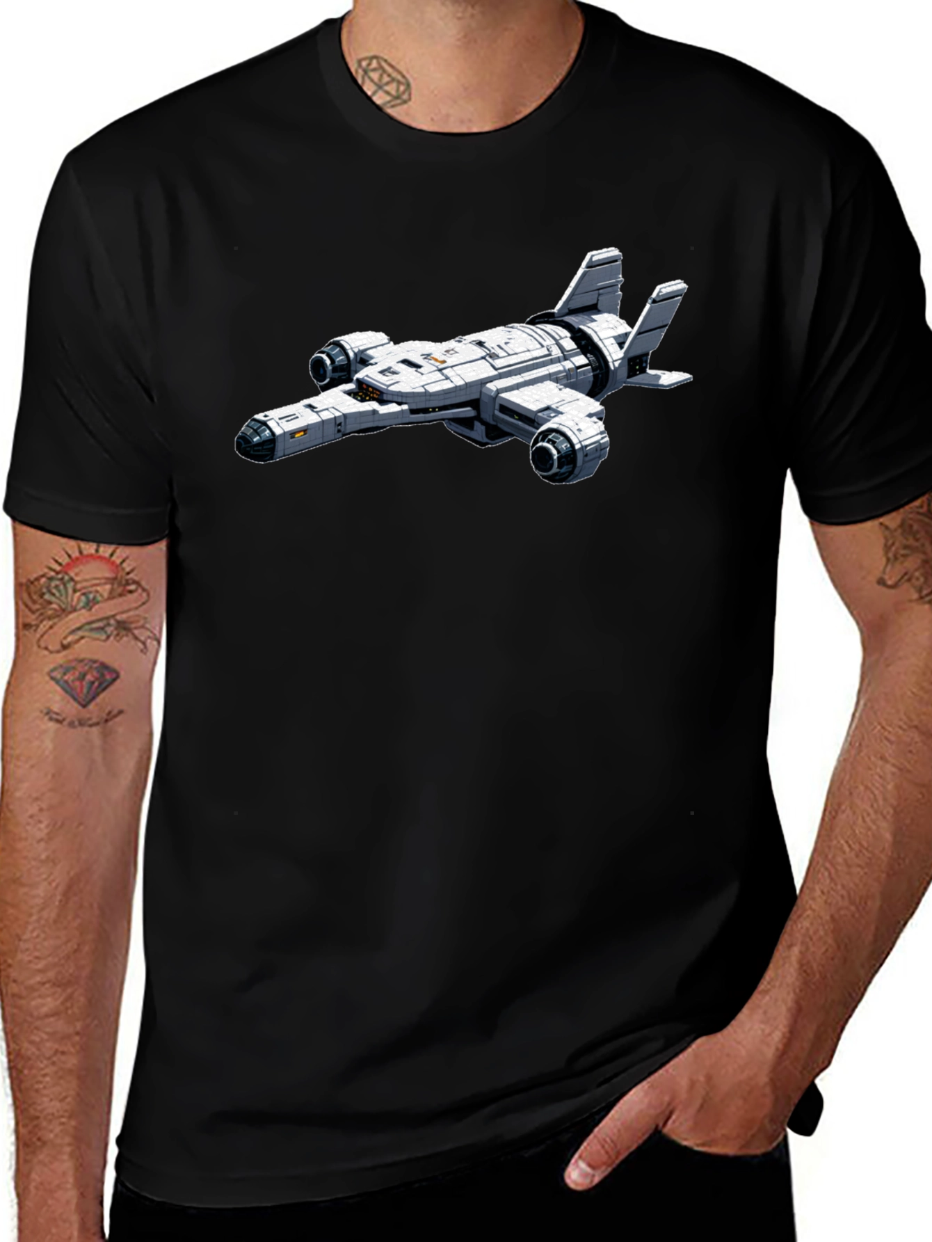 Sci-Fi Spaceship Graphic Black T-Shirt