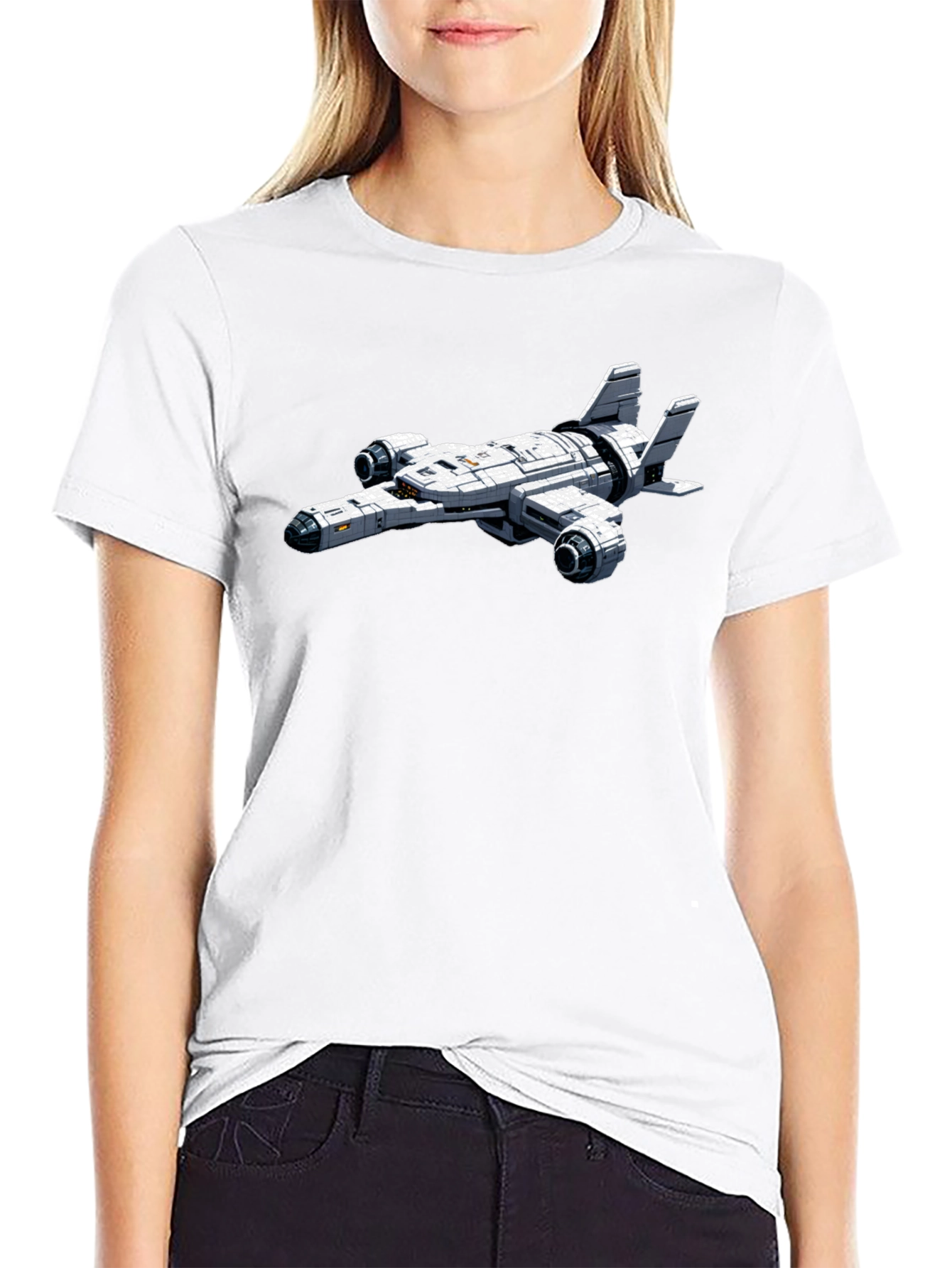 Sci-Fi Spaceship Graphic Black T-Shirt