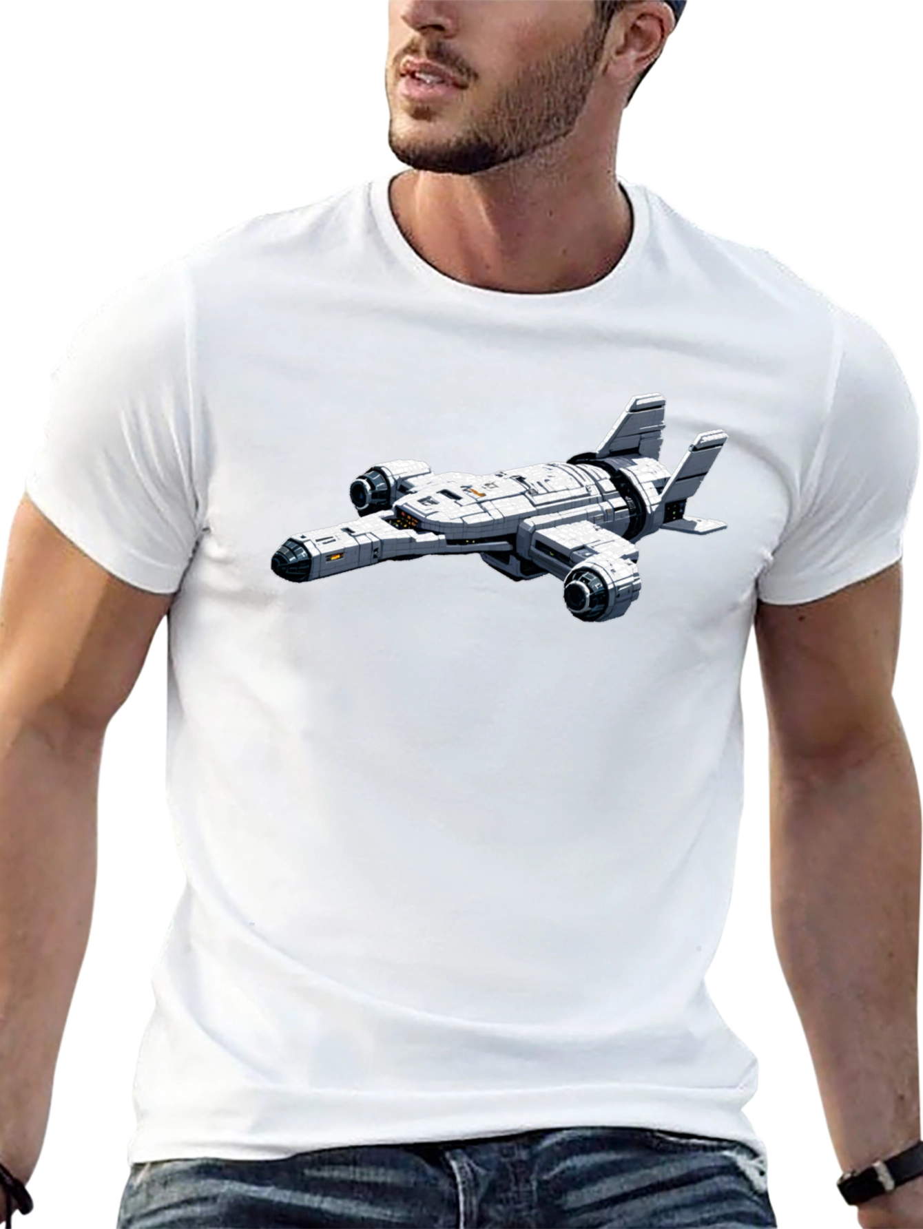 Sci-Fi Spaceship Graphic Black T-Shirt