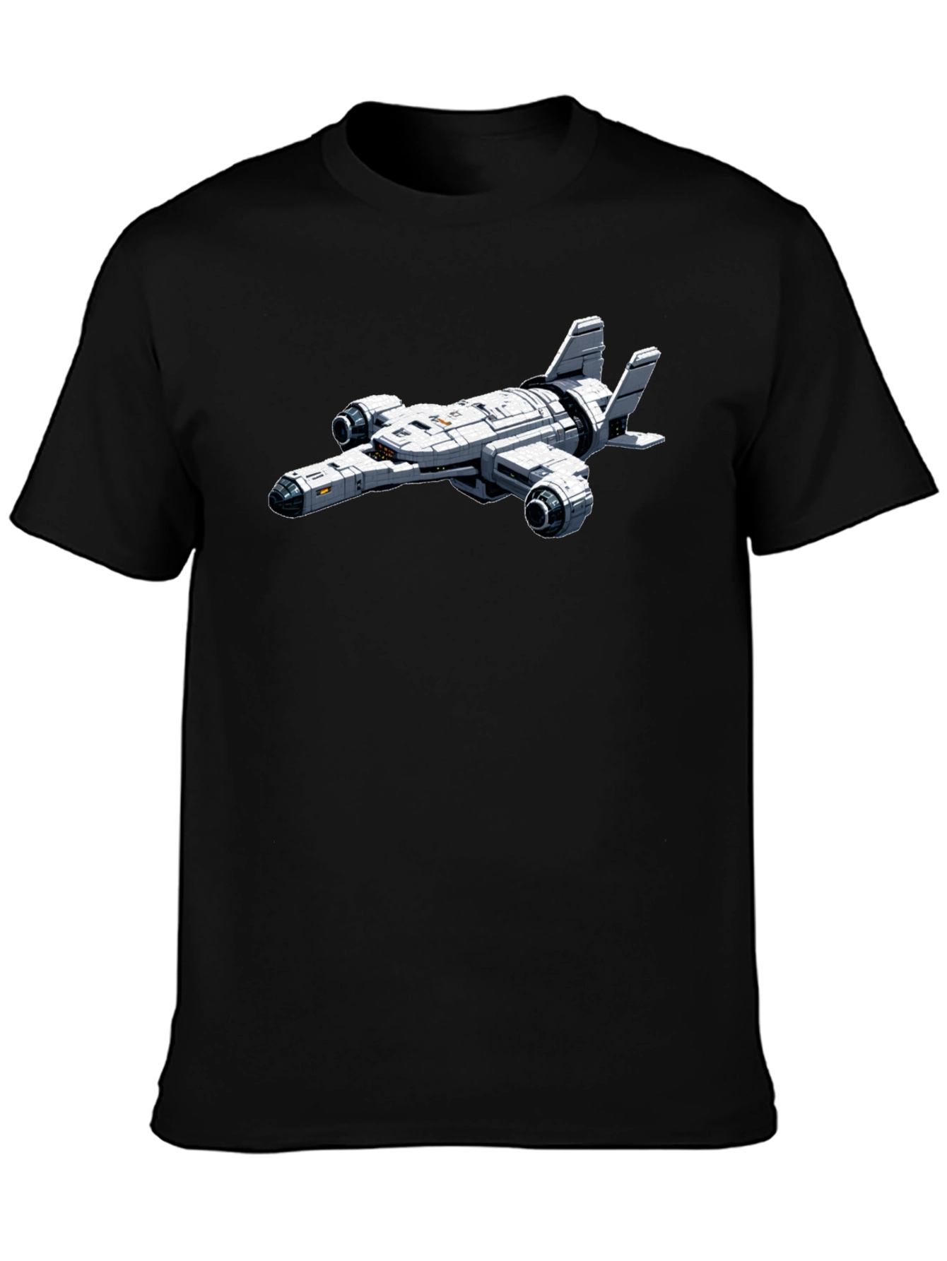 Sci-Fi Spaceship Graphic Black T-Shirt