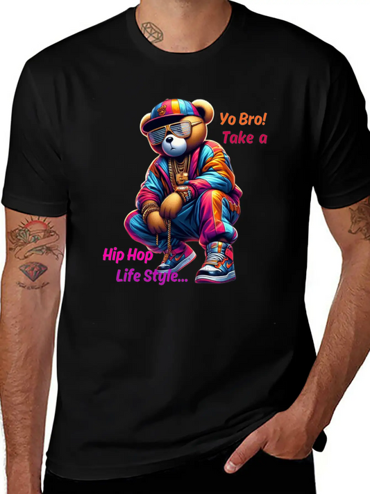 "Yo Bro! Take A HipHop Life Style" Cute Rap Bear Unisex Casual T-Shirt – Clean Design For Daily Comfort