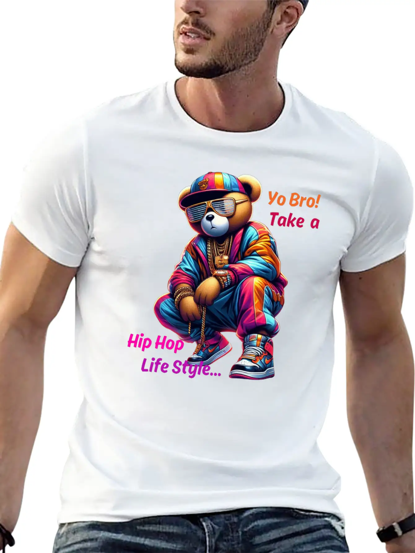 "Yo Bro! Take A HipHop Life Style" Cute Rap Bear Unisex Casual T-Shirt – Clean Design For Daily Comfort