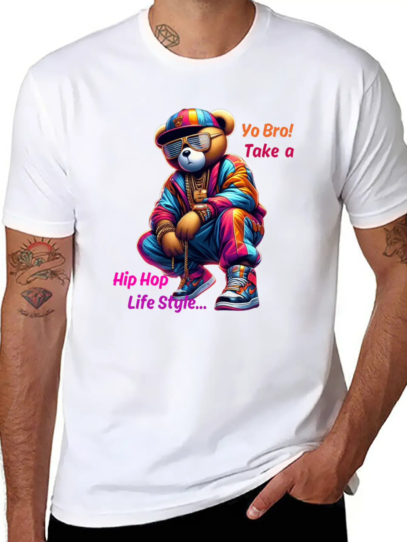"Yo Bro! Take A HipHop Life Style" Cute Rap Bear Unisex Casual T-Shirt – Clean Design For Daily Comfort