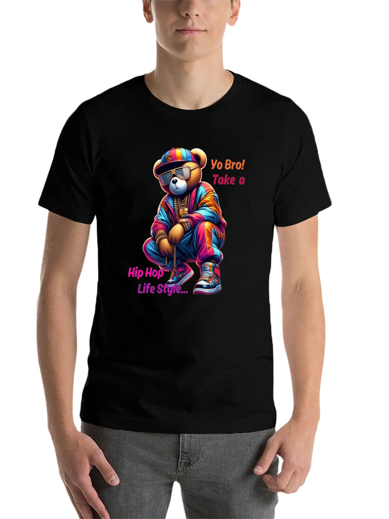 "Yo Bro! Take A HipHop Life Style" Cute Rap Bear Unisex Casual T-Shirt – Clean Design For Daily Comfort