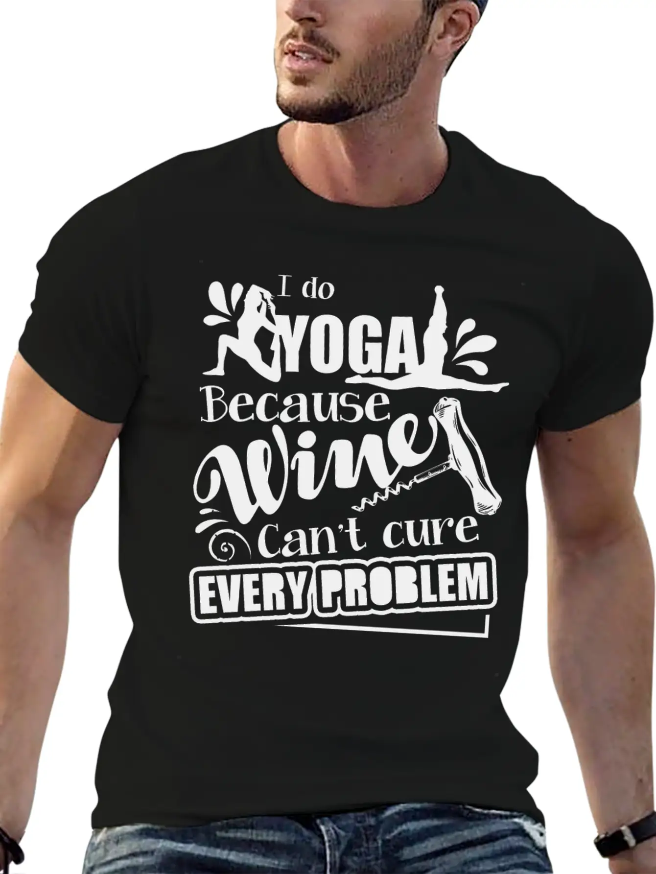 Yoga And Wine Mug Lightweight Cotton T-Shirt – Daily Comfort Graphic Shirt