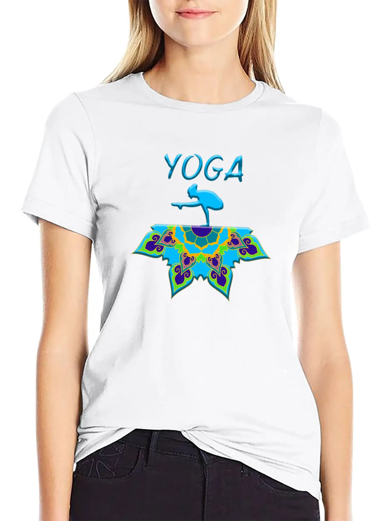 Yoga Woman Mandala Basic Graphic T-Shirt – Daily Comfort In Soft Cotton