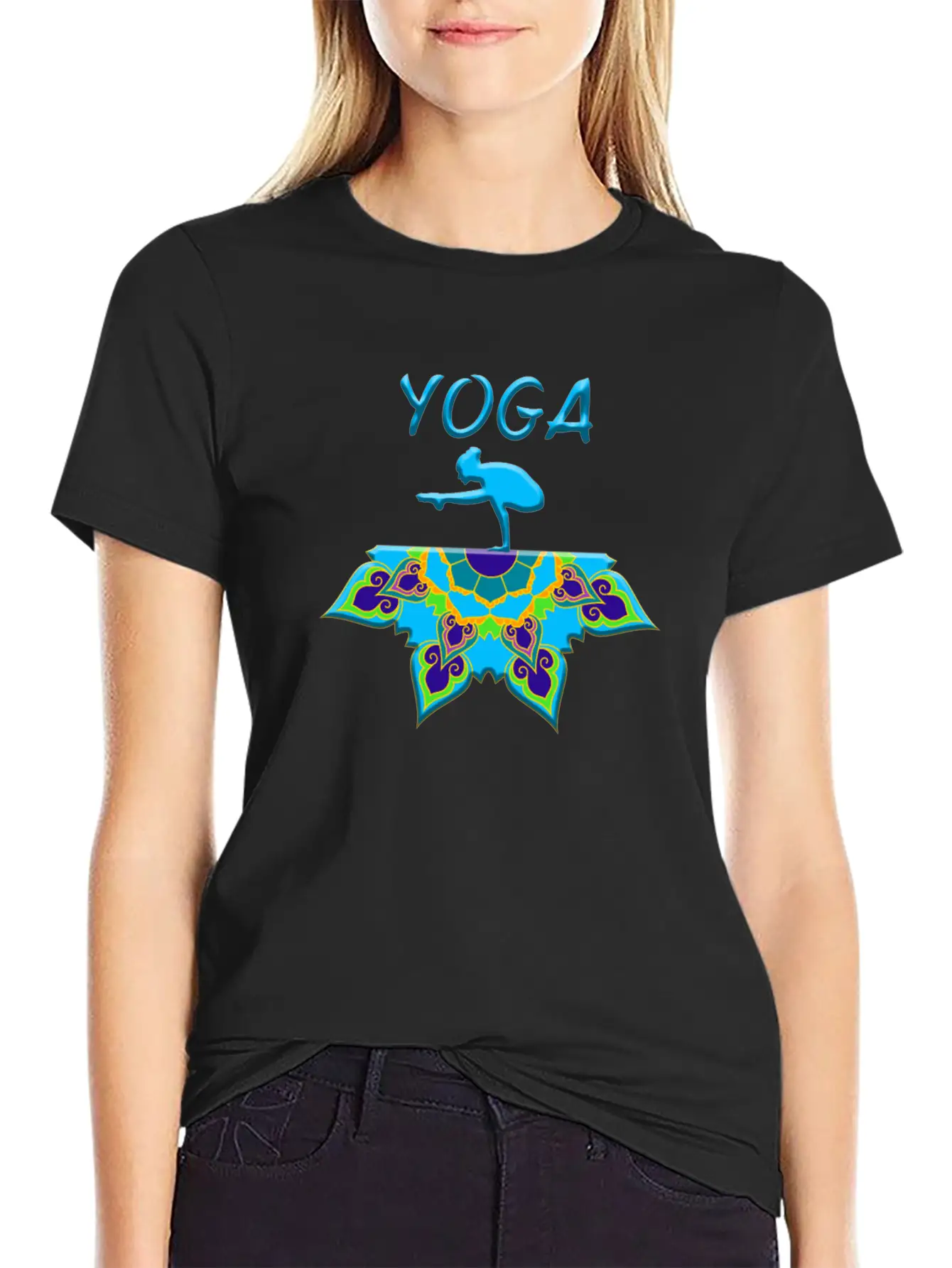 Yoga Woman Mandala Basic Graphic T-Shirt – Daily Comfort In Soft Cotton