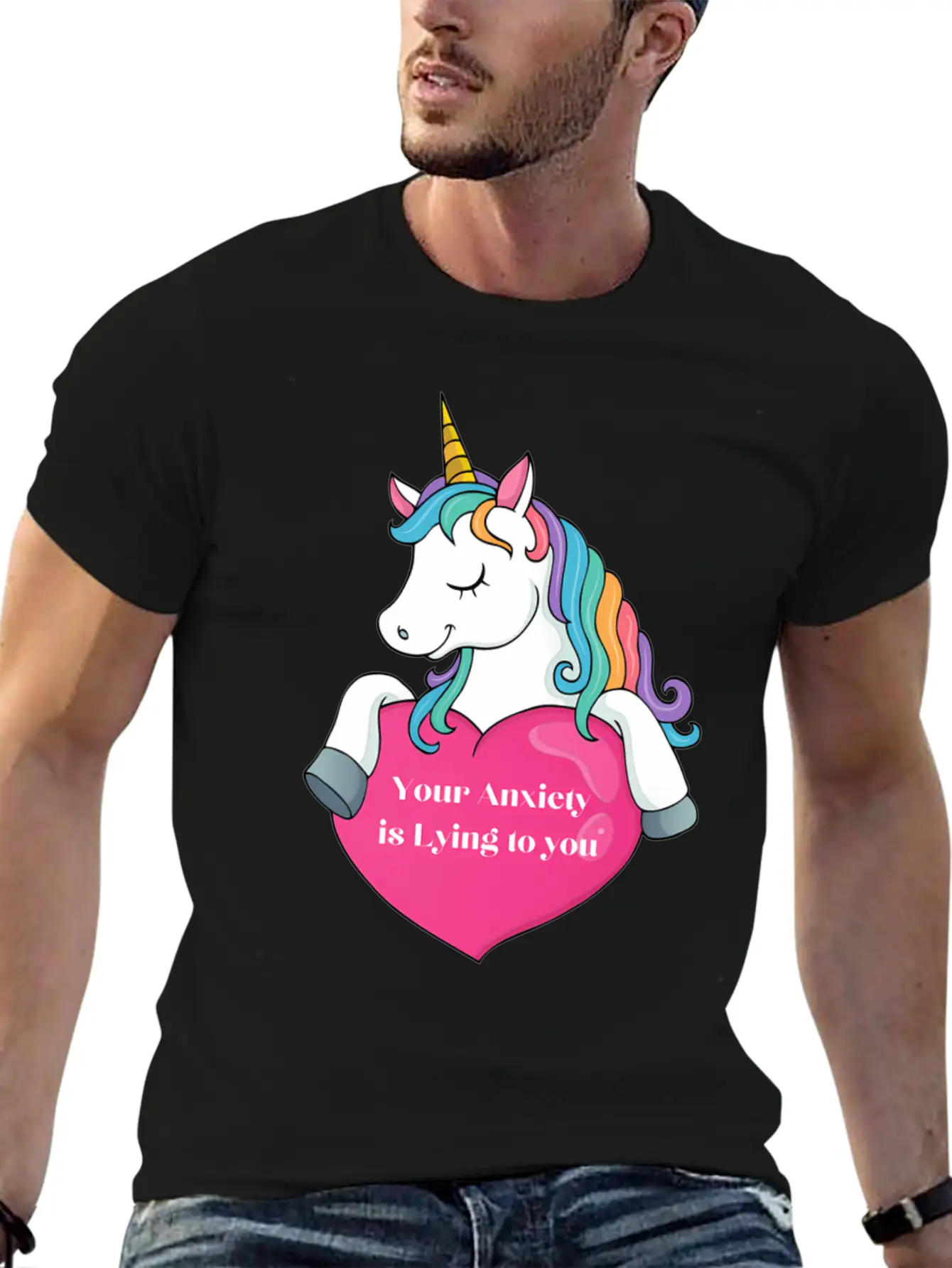 Your Anxiety Is Lying To You- Unicorn And He Essential Cotton Tee For Daily Outfits – Unisex Style