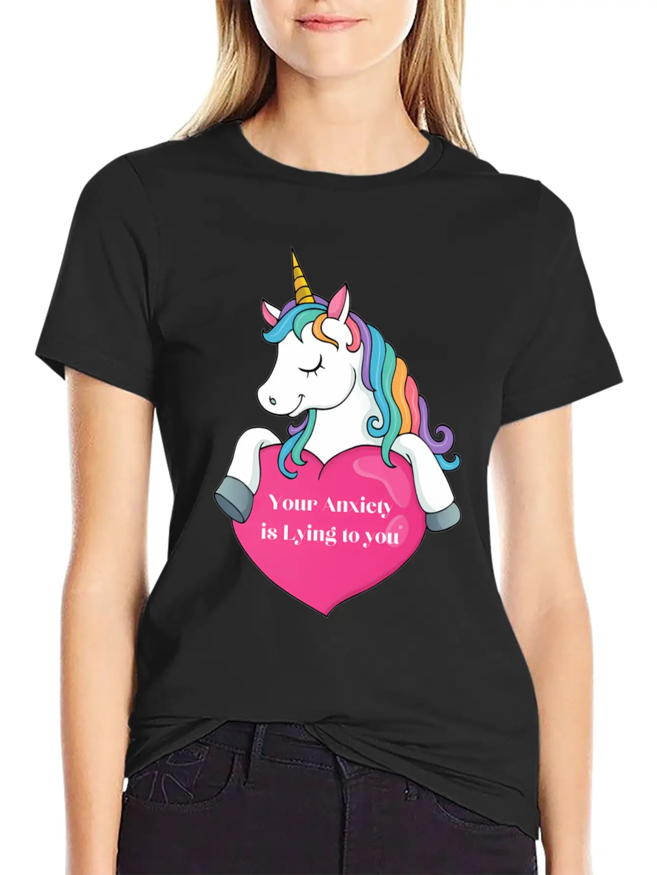 Your Anxiety Is Lying To You- Unicorn And He Essential Cotton Tee For Daily Outfits – Unisex Style