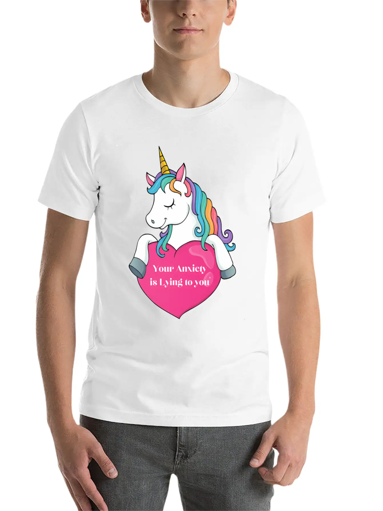 Your Anxiety Is Lying To You- Unicorn And He Essential Cotton Tee For Daily Outfits – Unisex Style