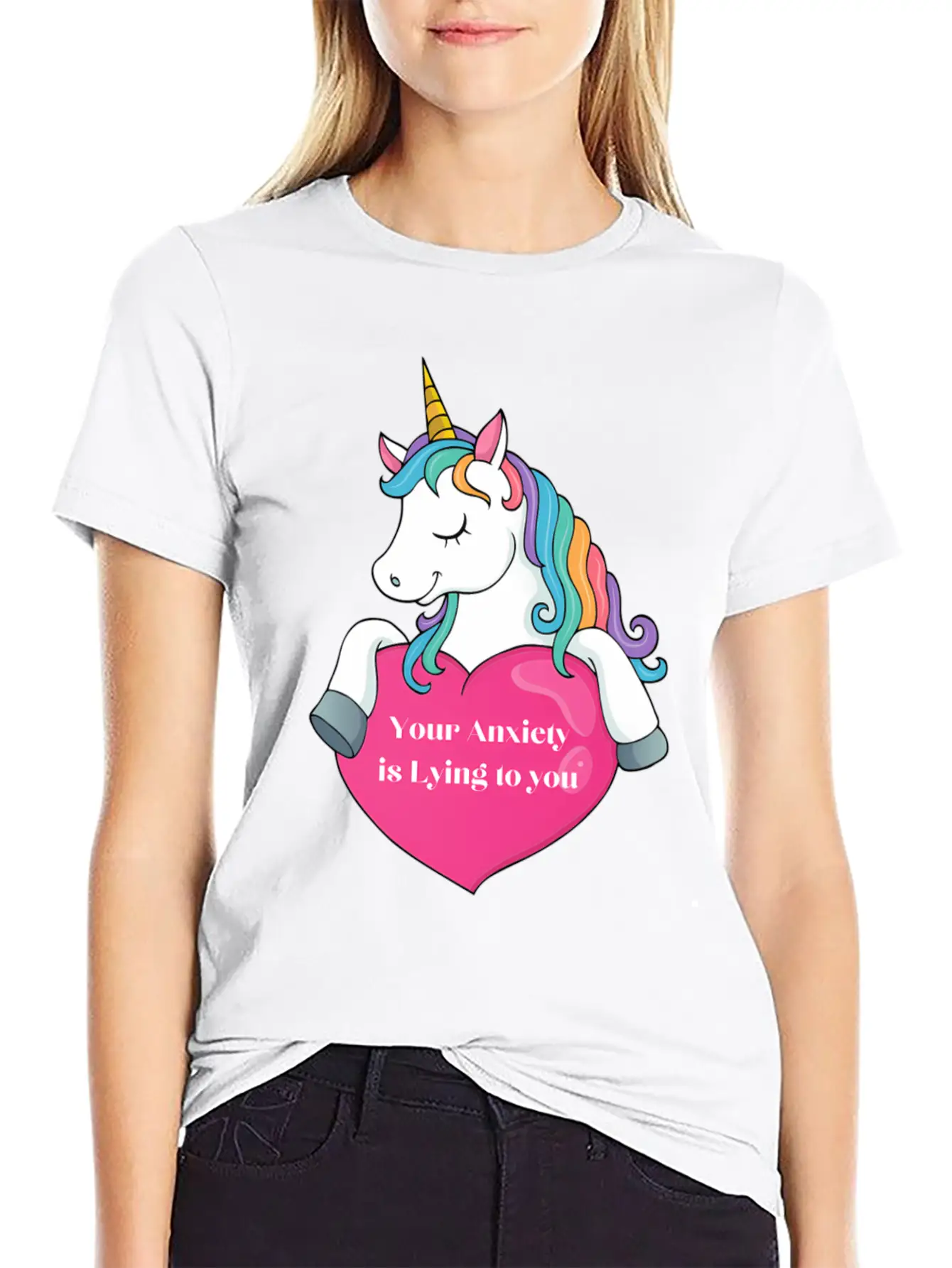 Your Anxiety Is Lying To You- Unicorn And He Essential Cotton Tee For Daily Outfits – Unisex Style