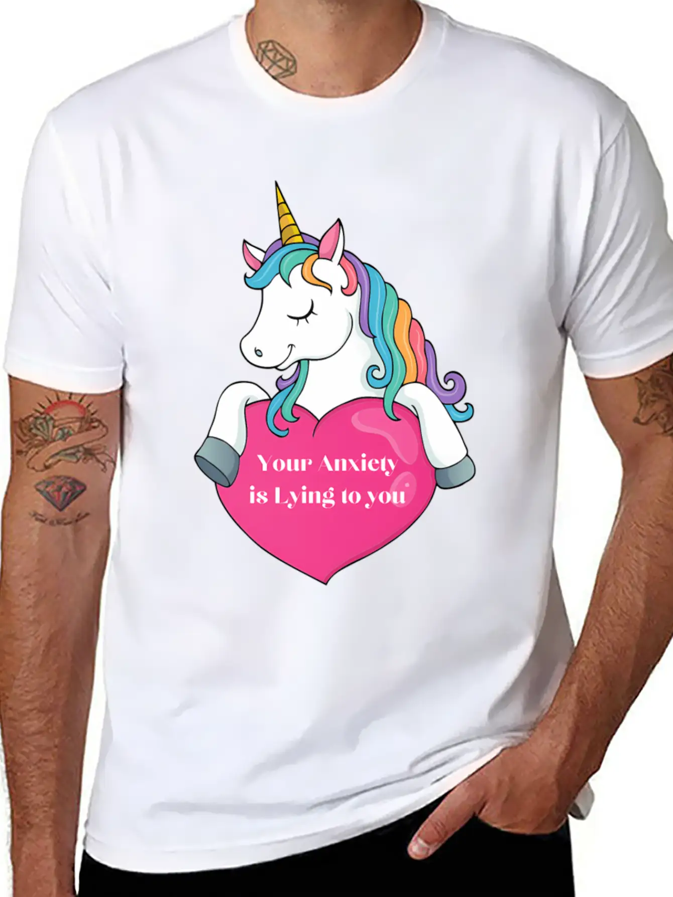 Your Anxiety Is Lying To You- Unicorn And He Essential Cotton Tee For Daily Outfits – Unisex Style