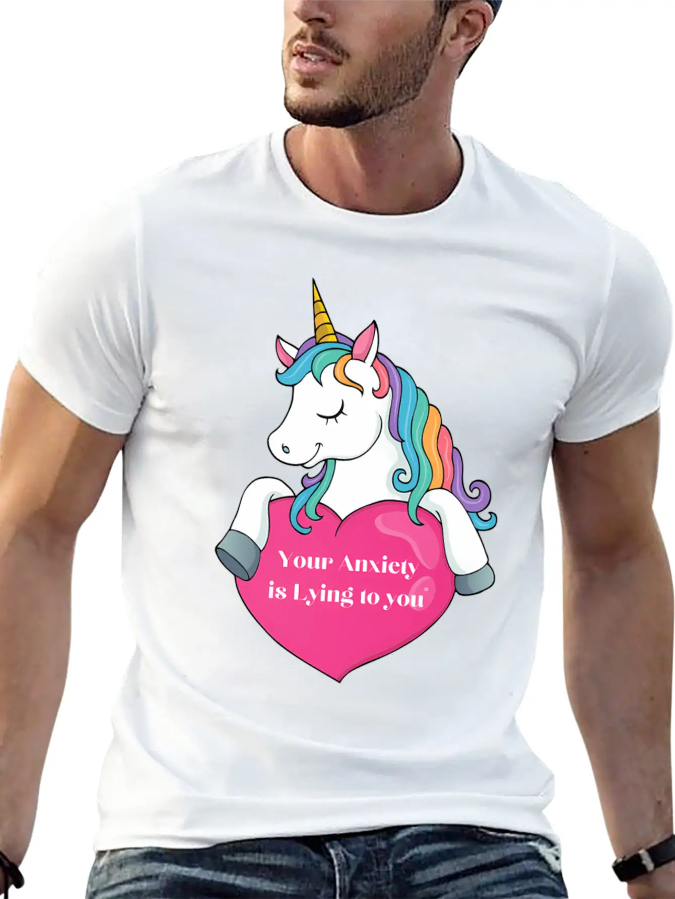 Your Anxiety Is Lying To You- Unicorn And He Essential Cotton Tee For Daily Outfits – Unisex Style