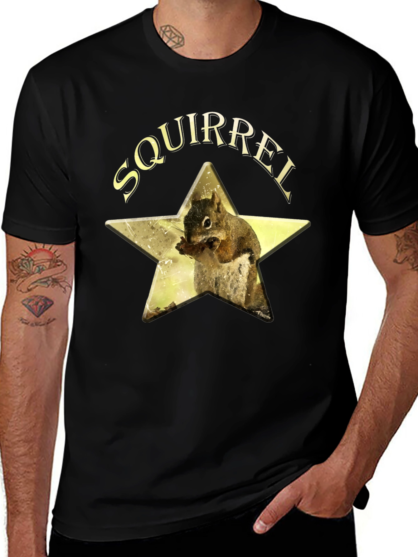 Squirrel Star Graphic T-Shirt - Black