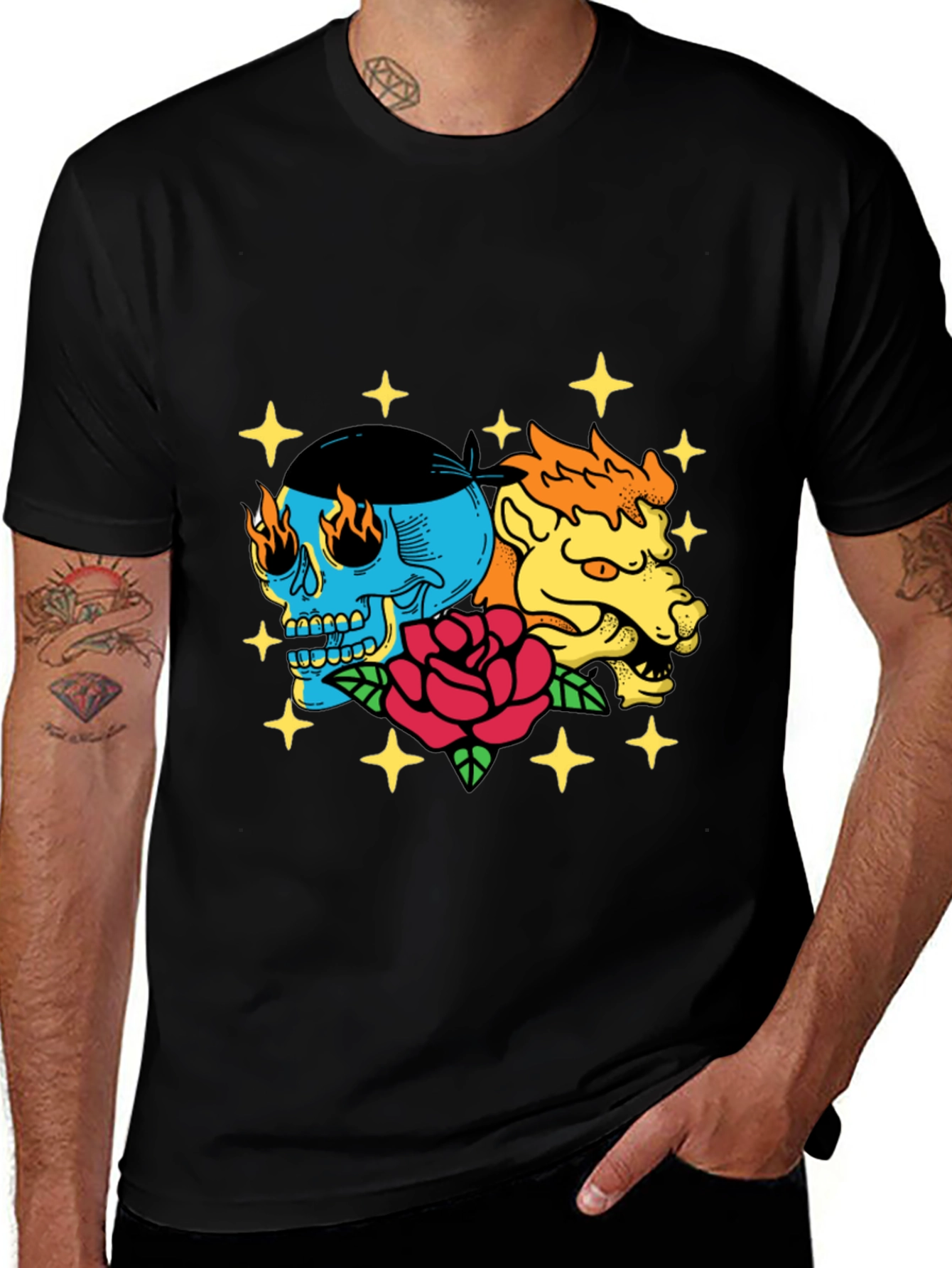Skull & Beast Graphic Tee - Black Cotton T-Shirt