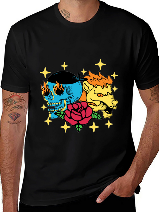 Skull & Beast Graphic Tee - Black Cotton T-Shirt