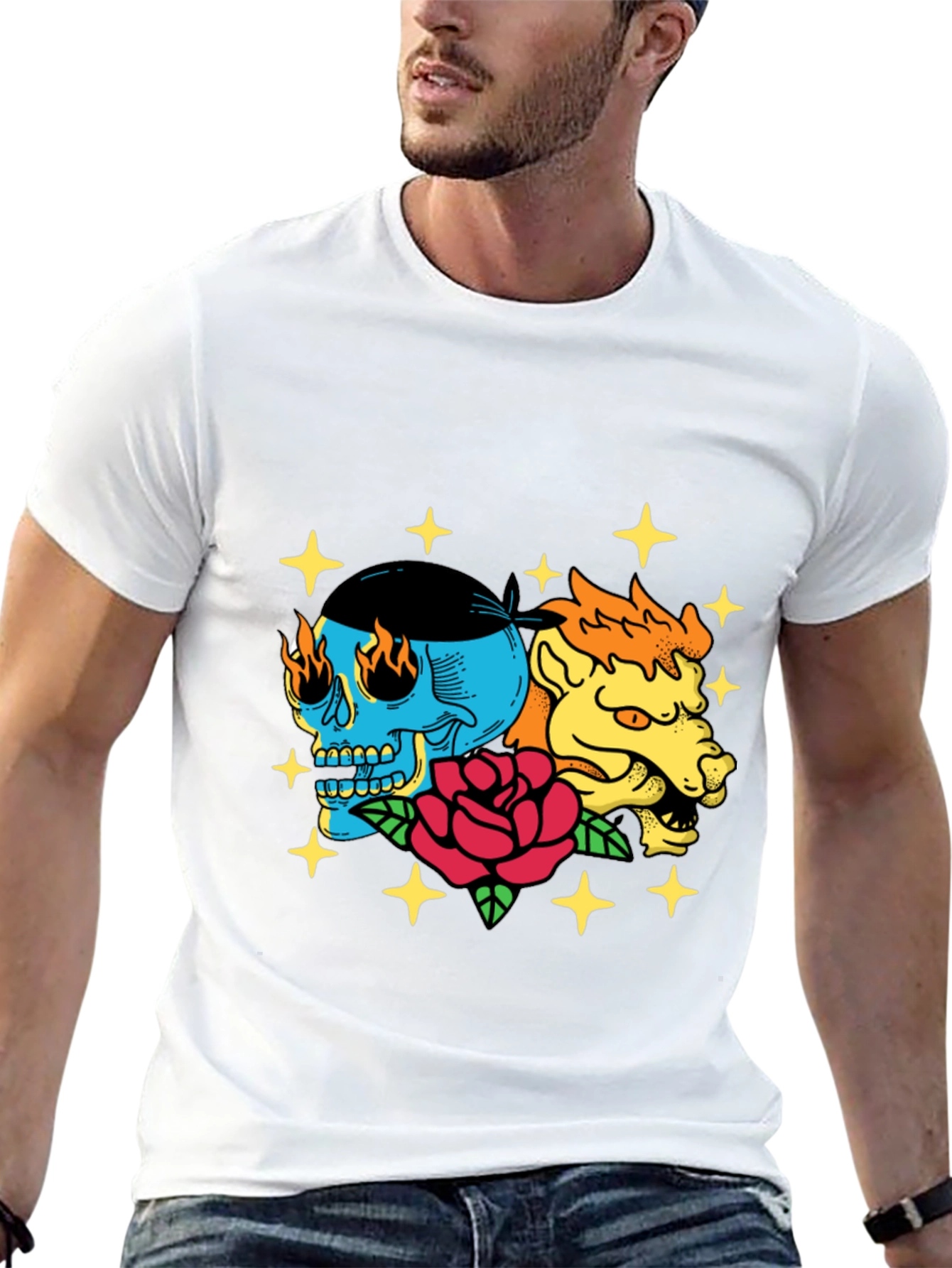 Skull & Beast Graphic Tee - Black Cotton T-Shirt