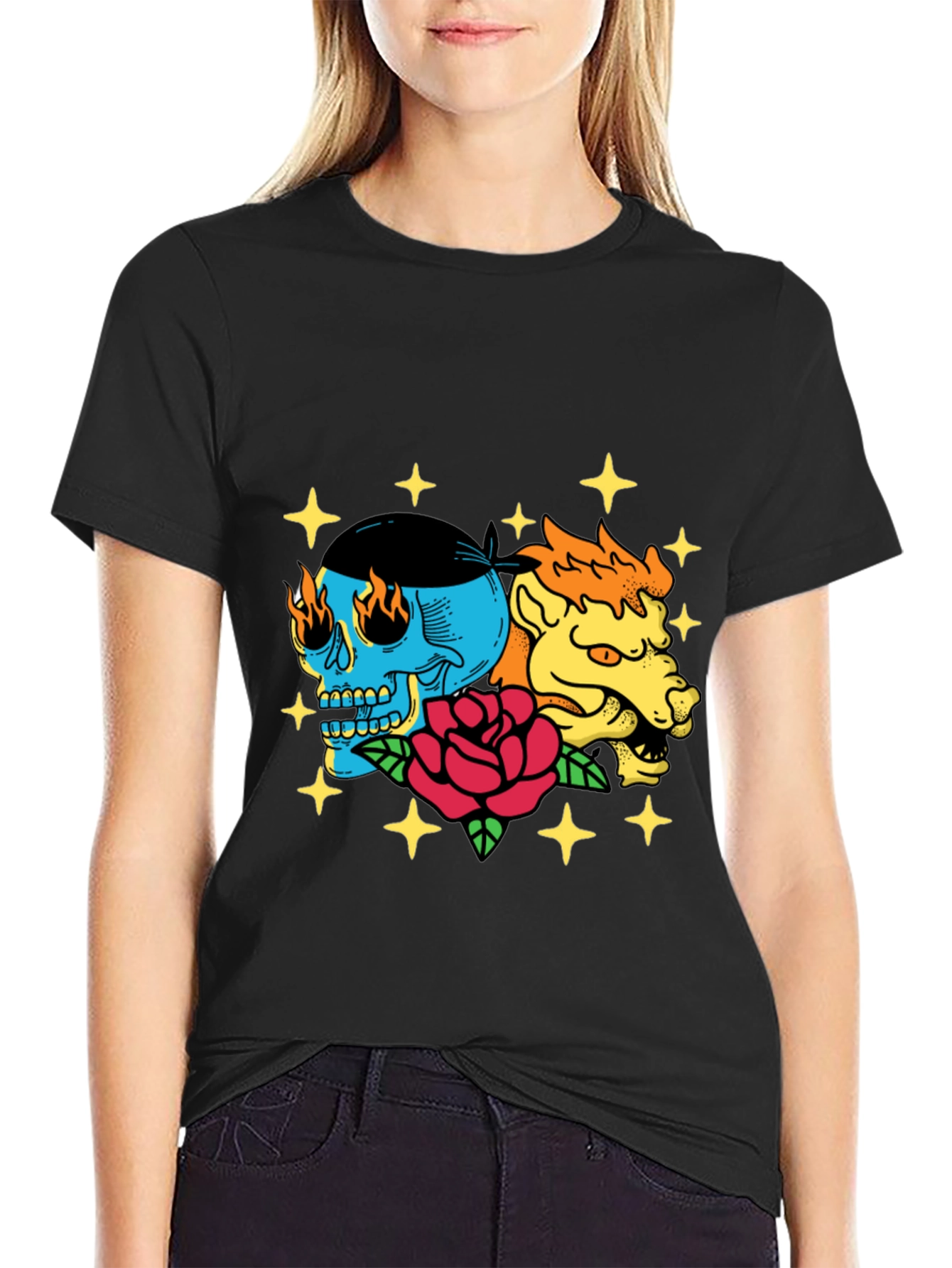 Skull & Beast Graphic Tee - Black Cotton T-Shirt