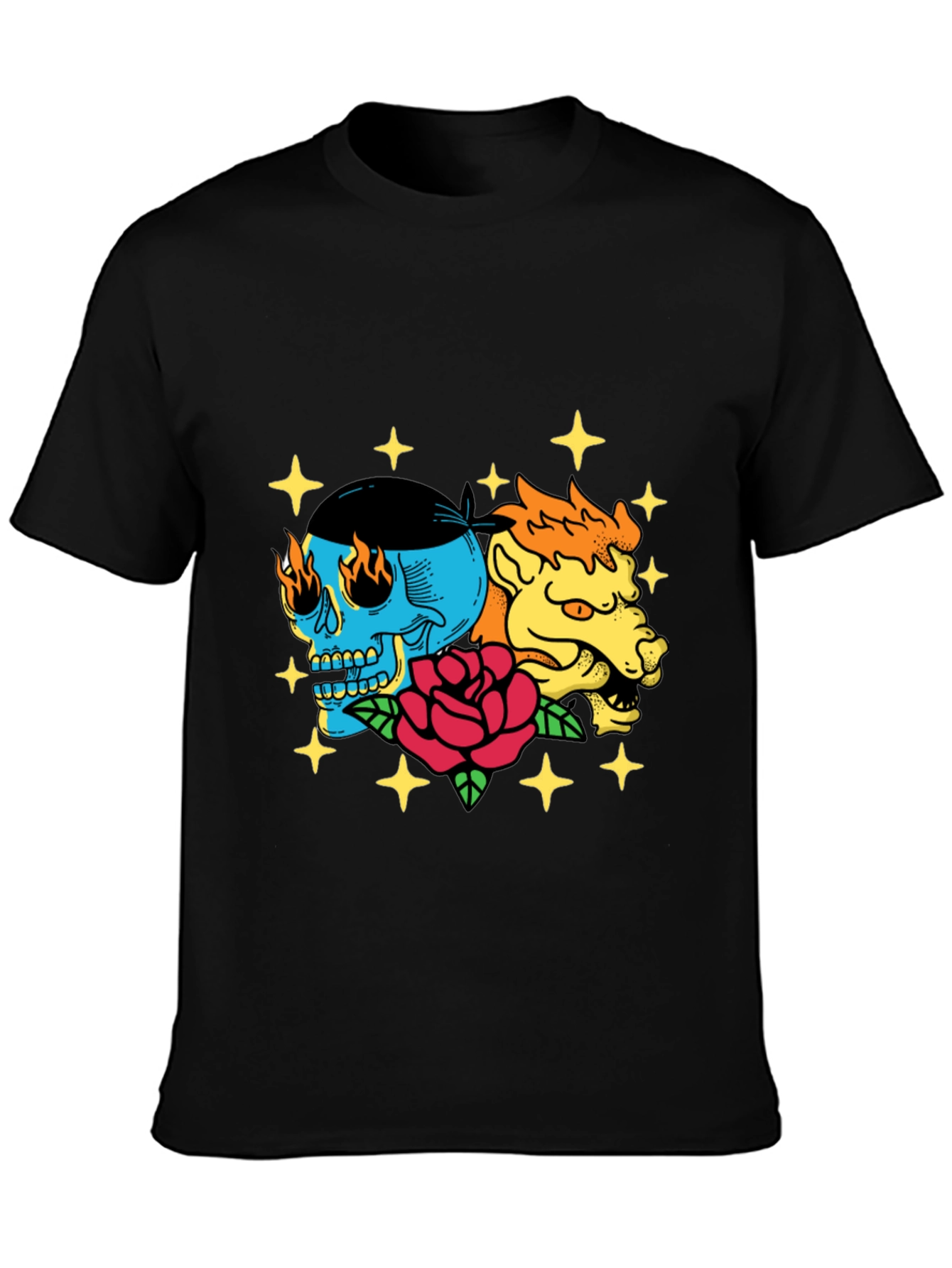 Skull & Beast Graphic Tee - Black Cotton T-Shirt