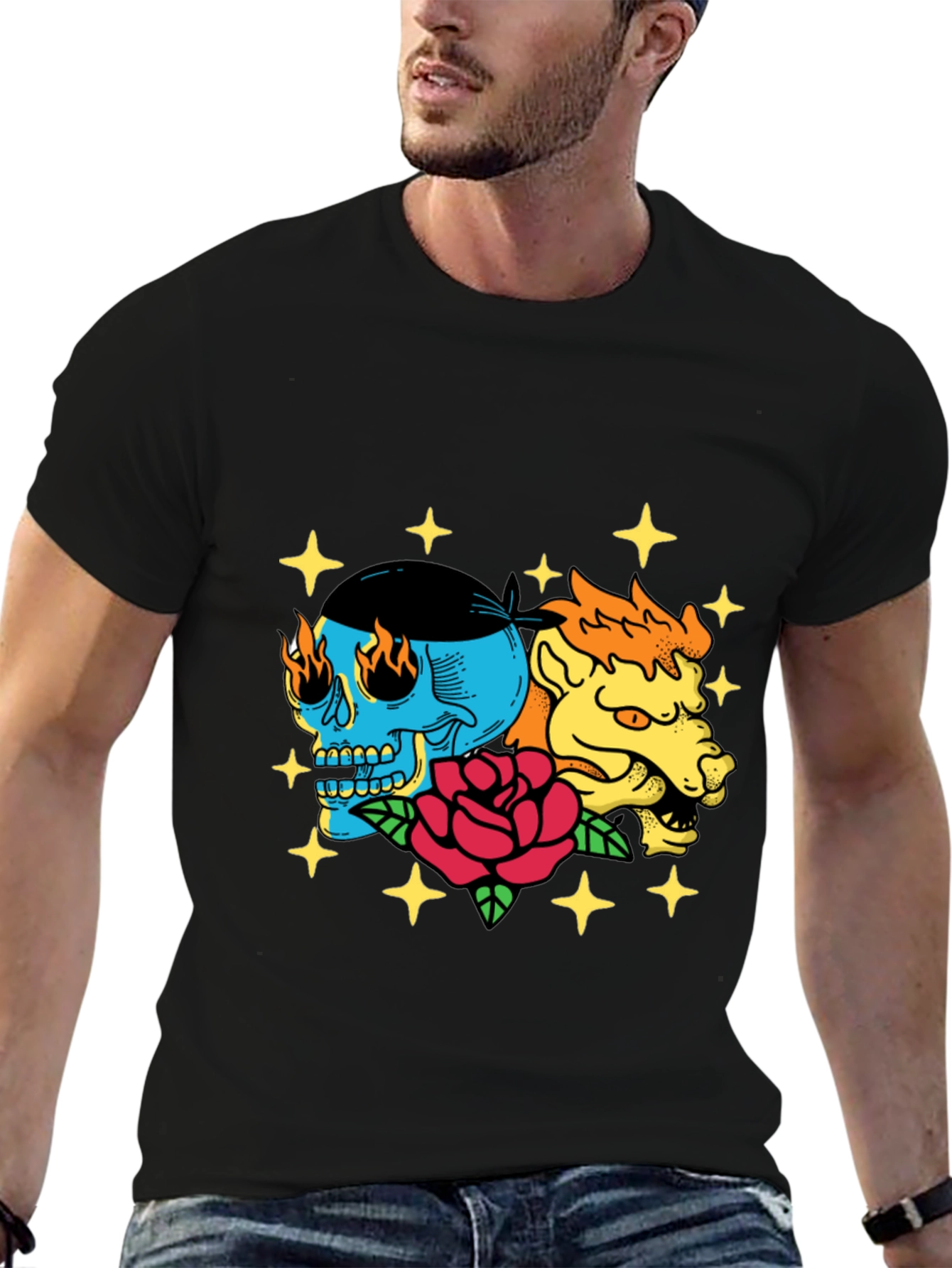 Skull & Beast Graphic Tee - Black Cotton T-Shirt