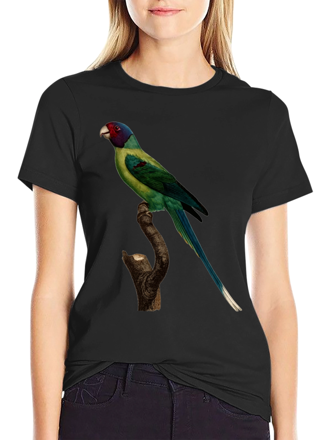 Parrot Print Black T-Shirt - Unique Bird Graphic Tee