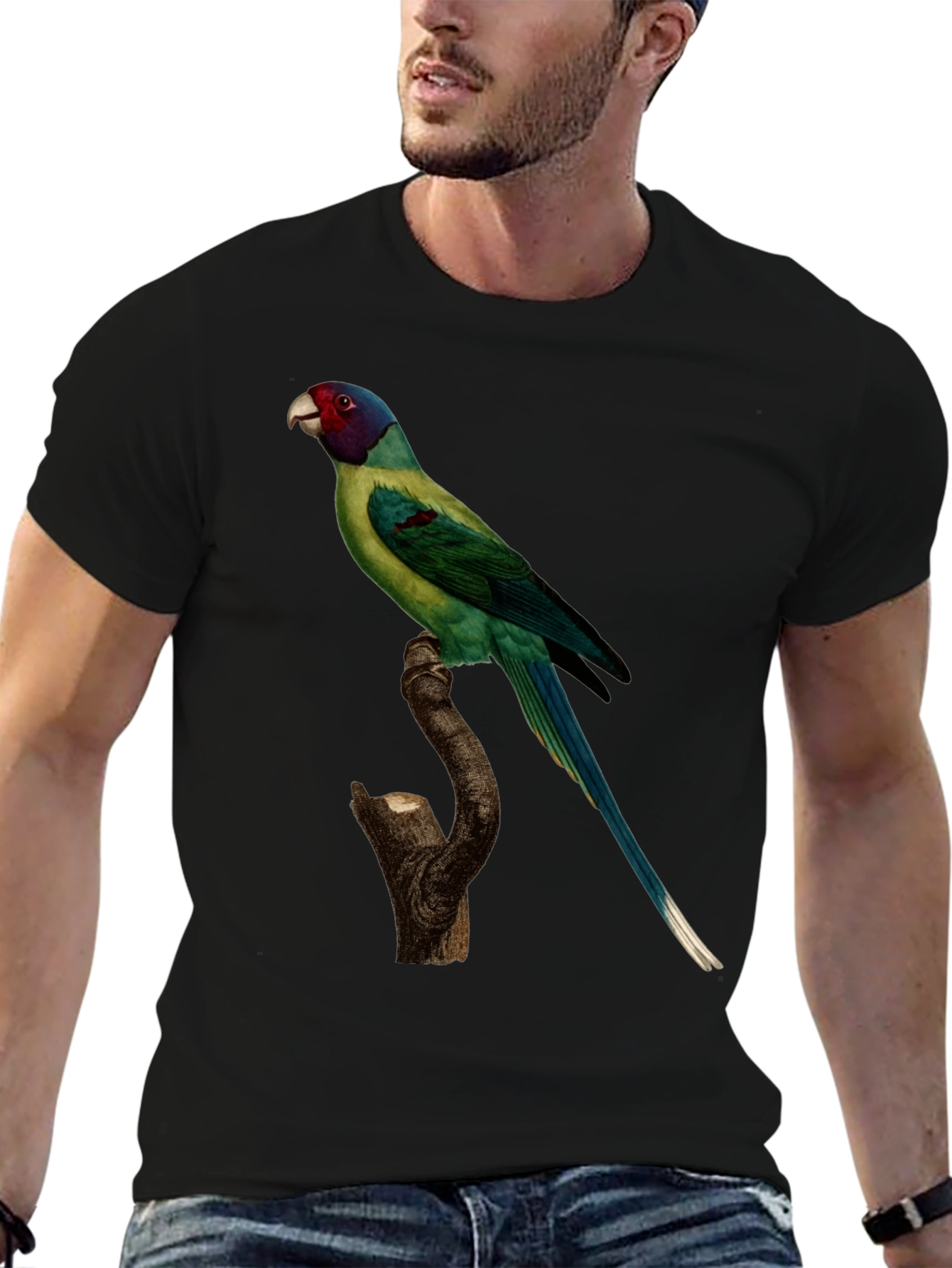 Parrot Print Black T-Shirt - Unique Bird Graphic Tee