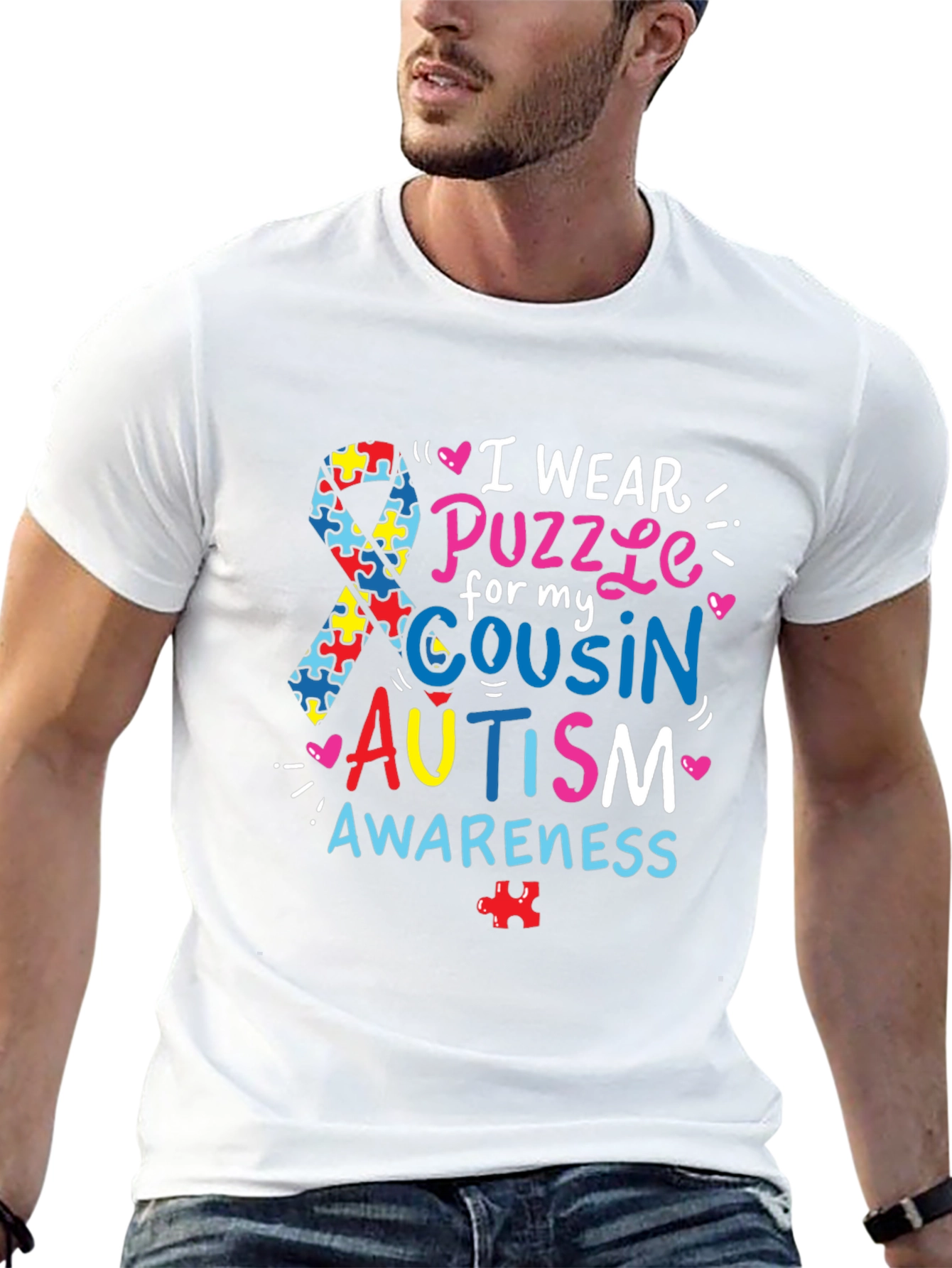 Autism Awareness T-Shirt - Puzzle Ribbon Design