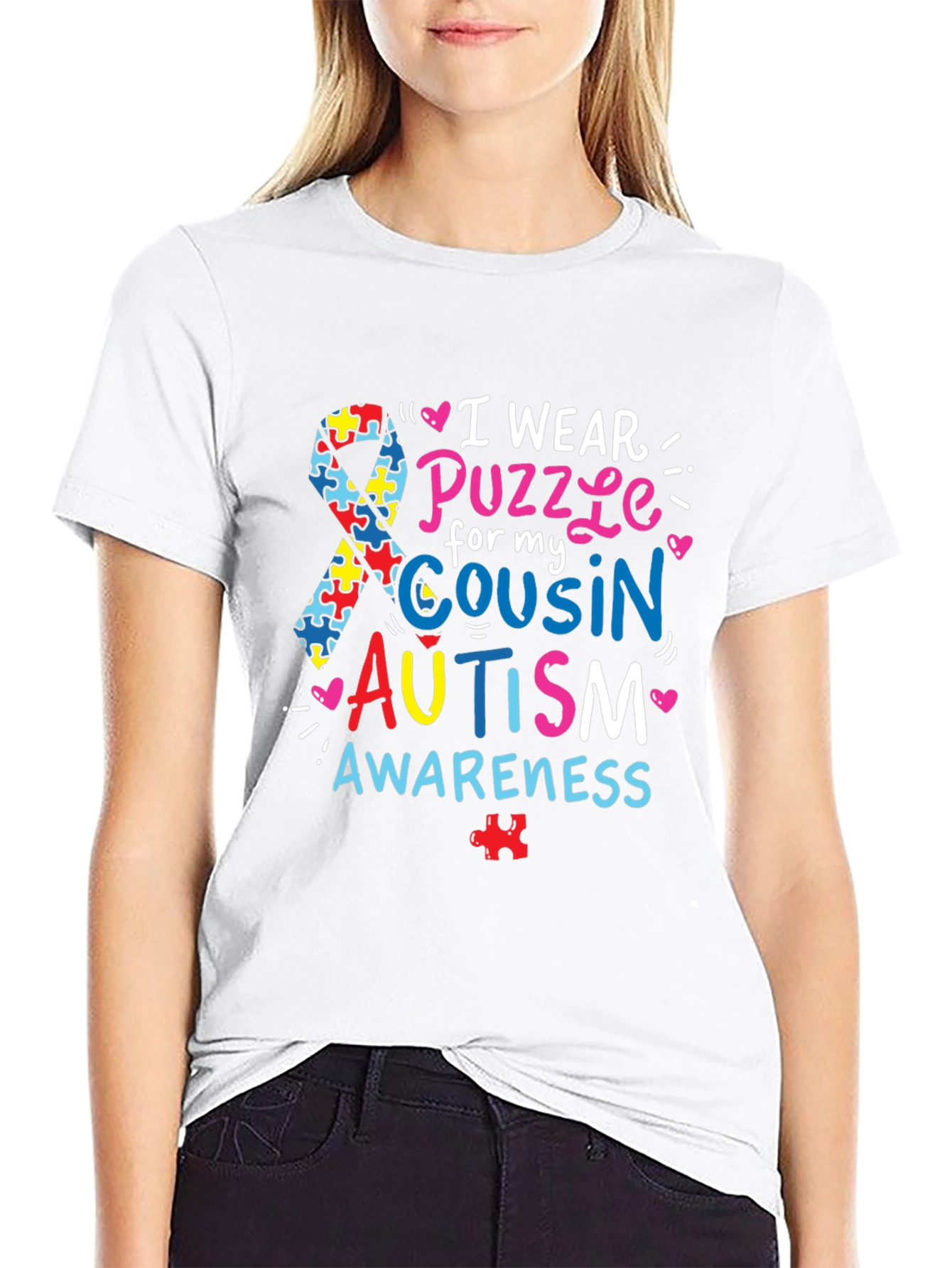 Autism Awareness T-Shirt - Puzzle Ribbon Design