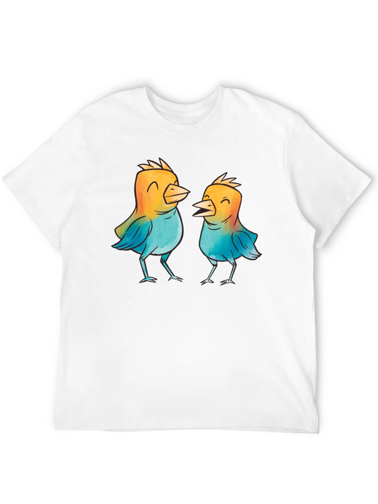 Whimsical Birds Graphic T-Shirt - Black