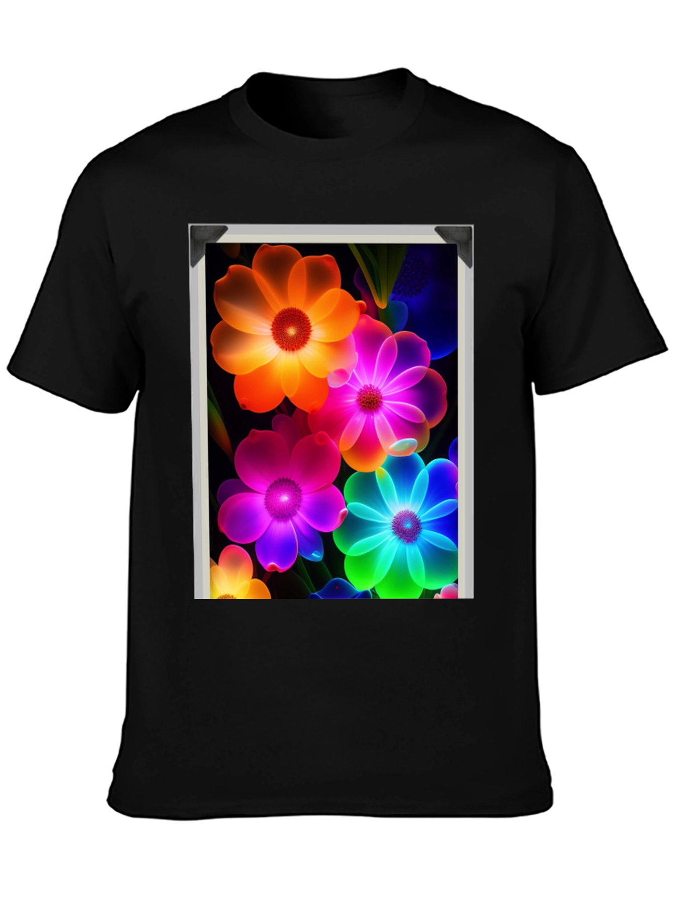 Vibrant Floral Graphic Black T-Shirt