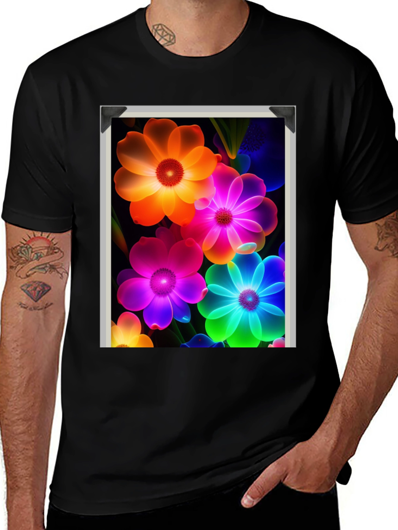 Vibrant Floral Graphic Black T-Shirt