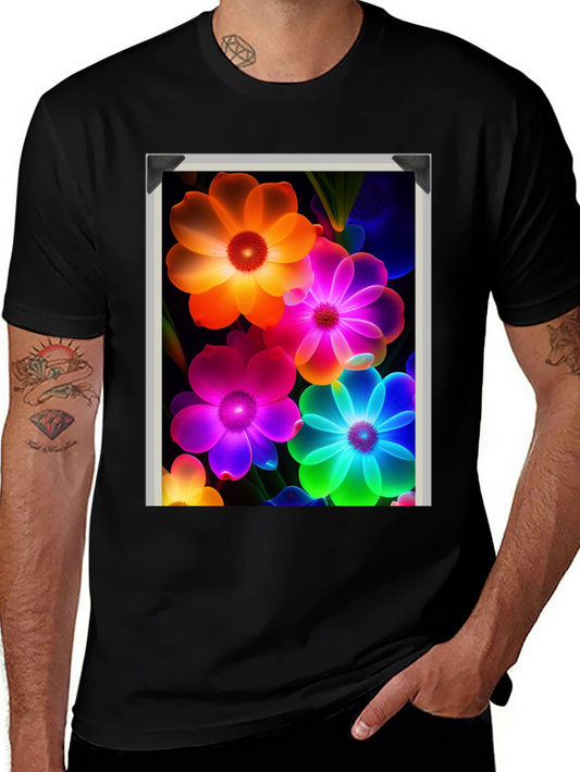 Vibrant Floral Graphic Black T-Shirt