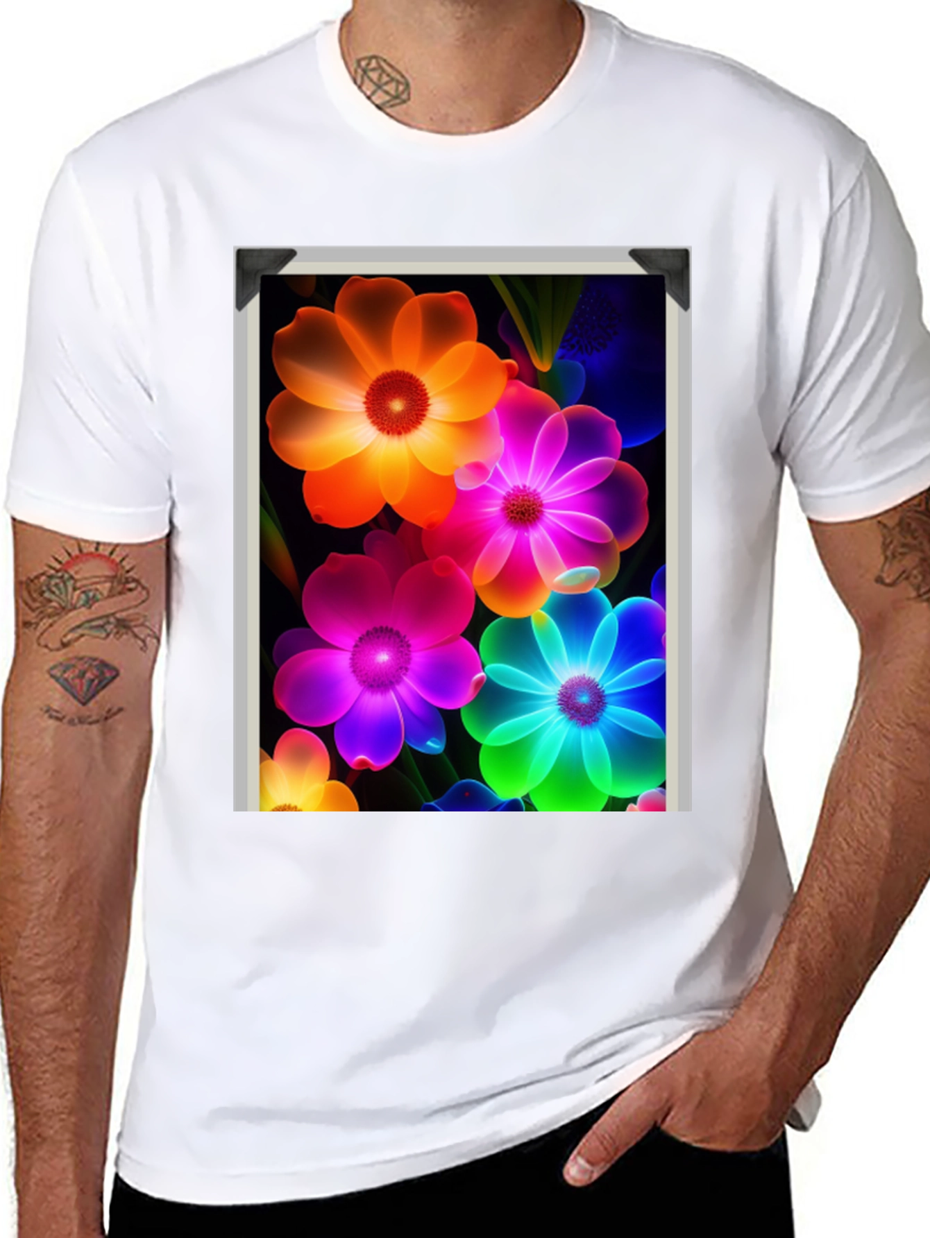 Vibrant Floral Graphic Black T-Shirt