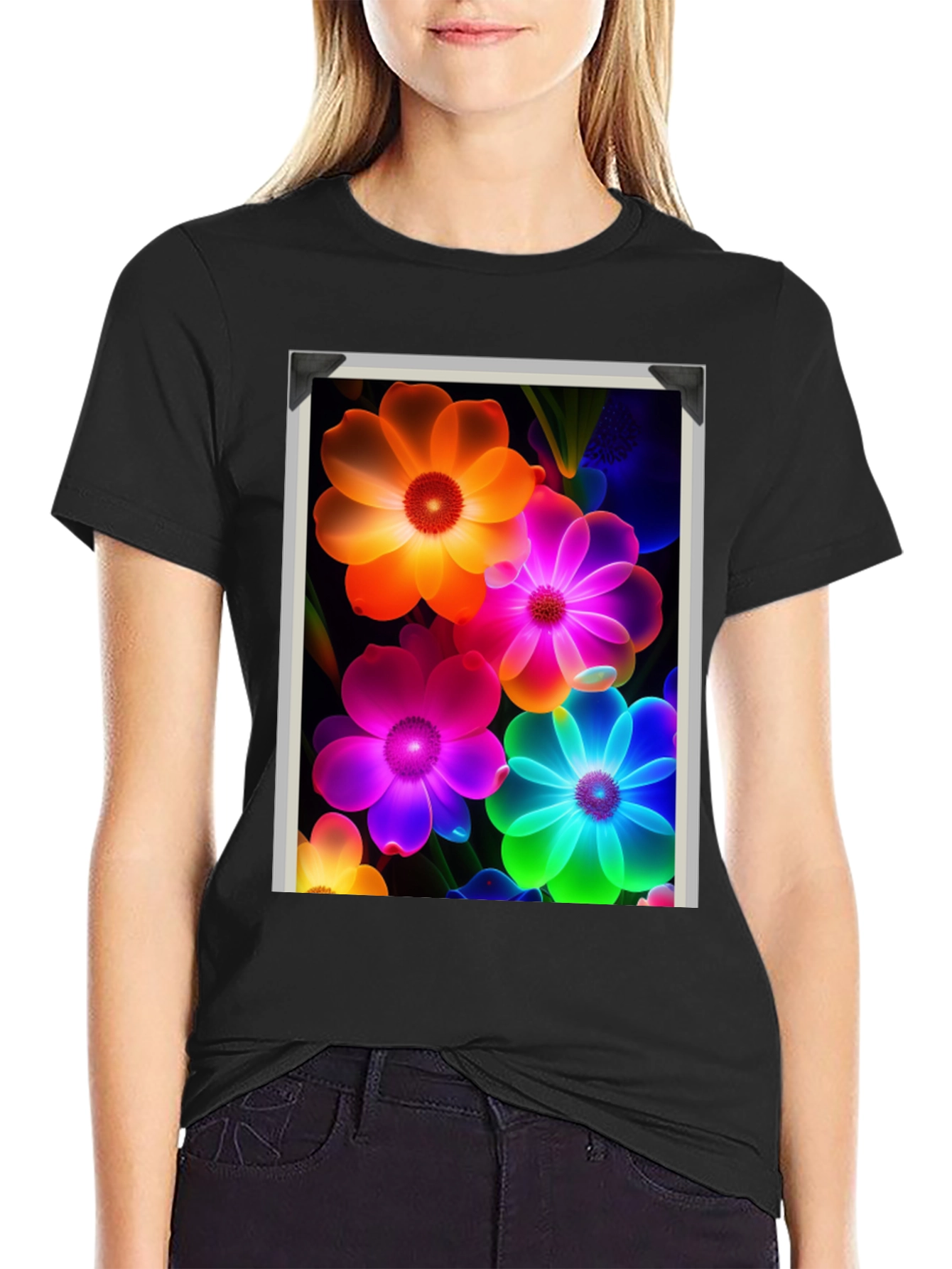 Vibrant Floral Graphic Black T-Shirt