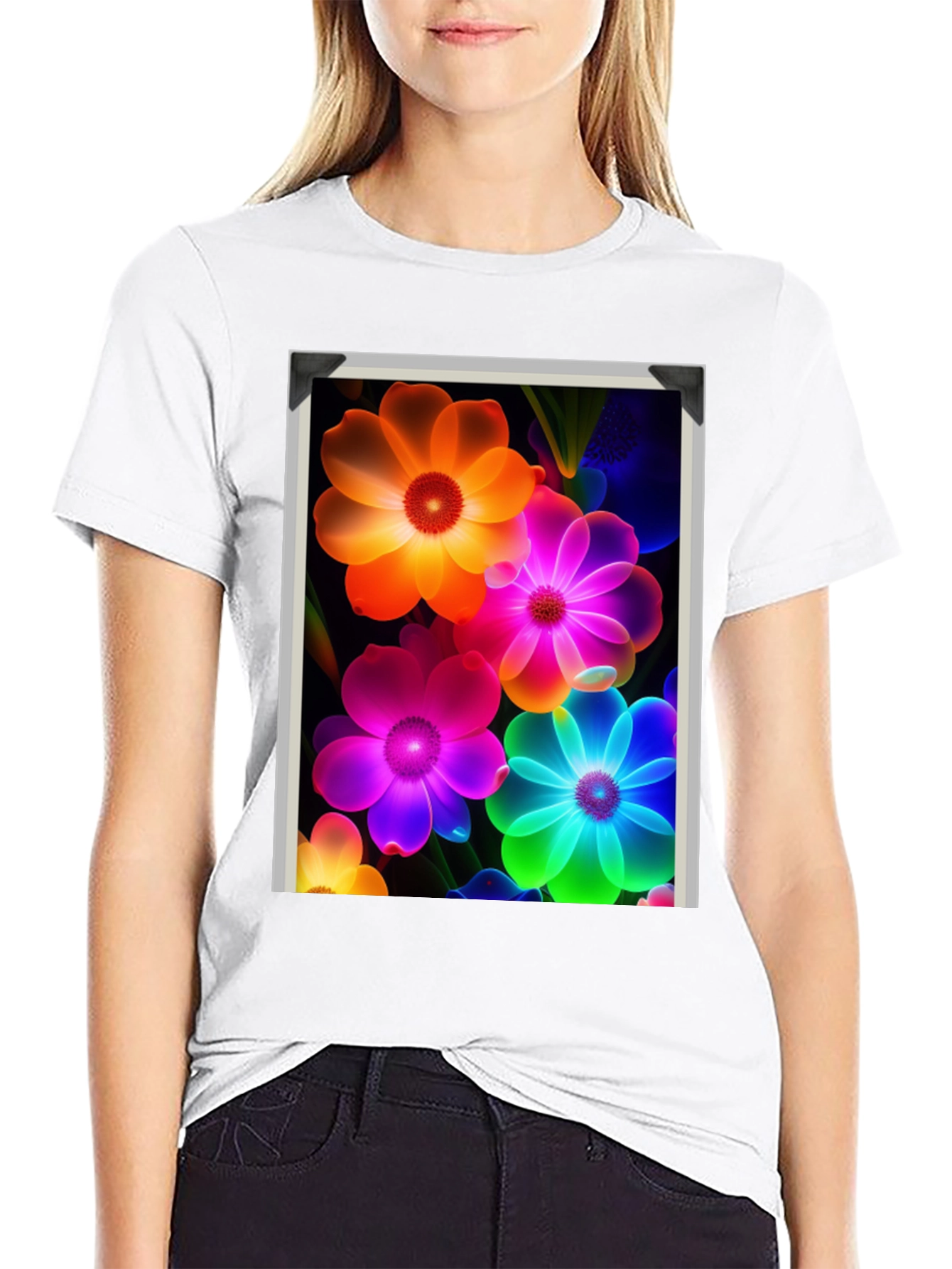 Vibrant Floral Graphic Black T-Shirt