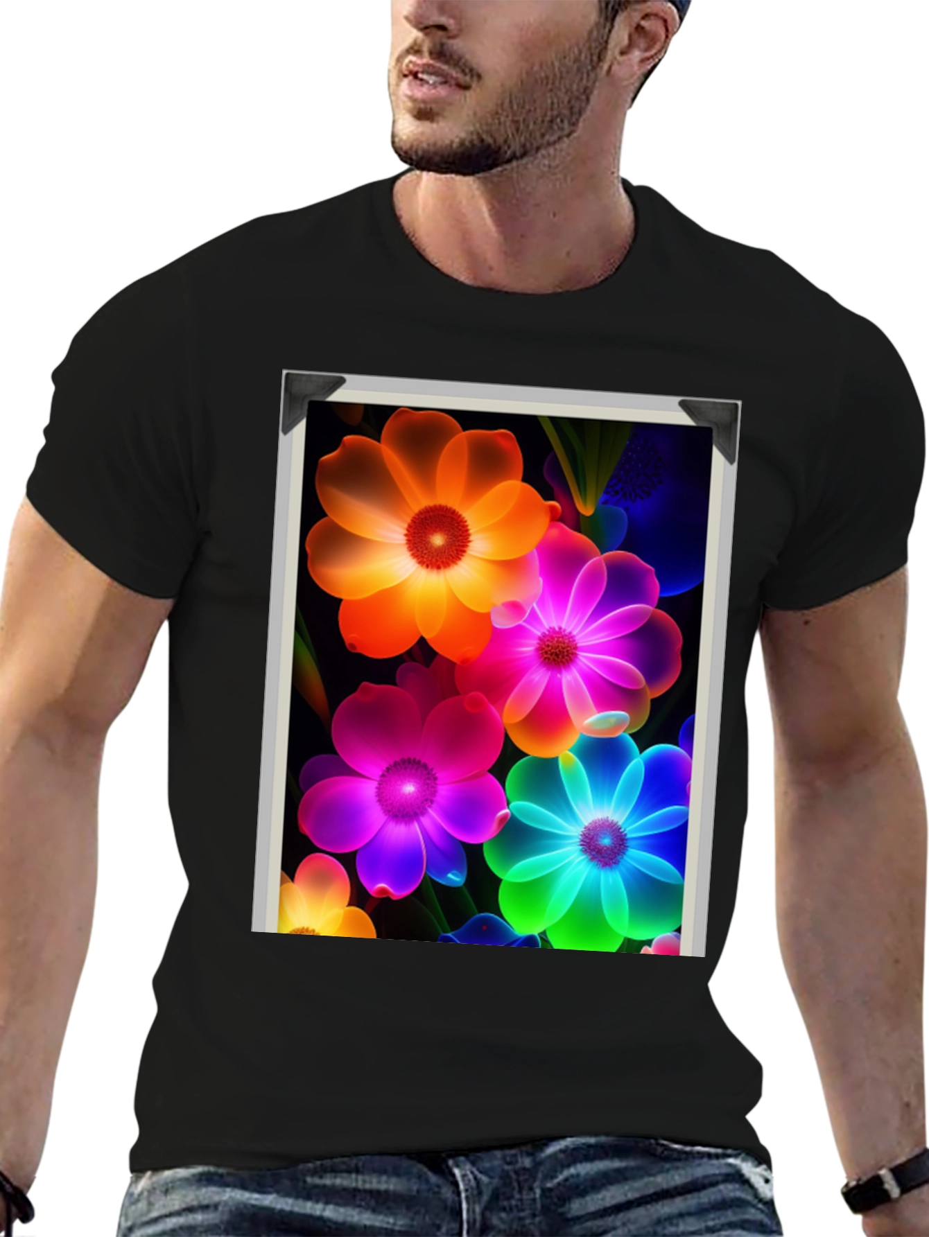 Vibrant Floral Graphic Black T-Shirt