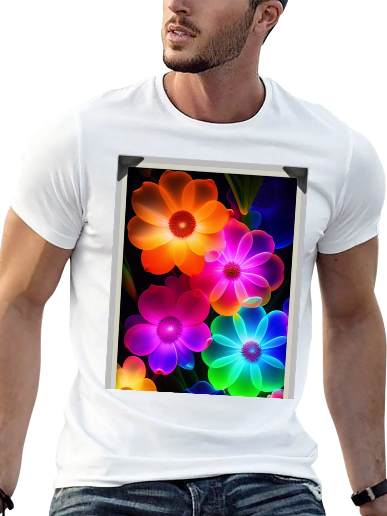 Vibrant Floral Graphic Black T-Shirt