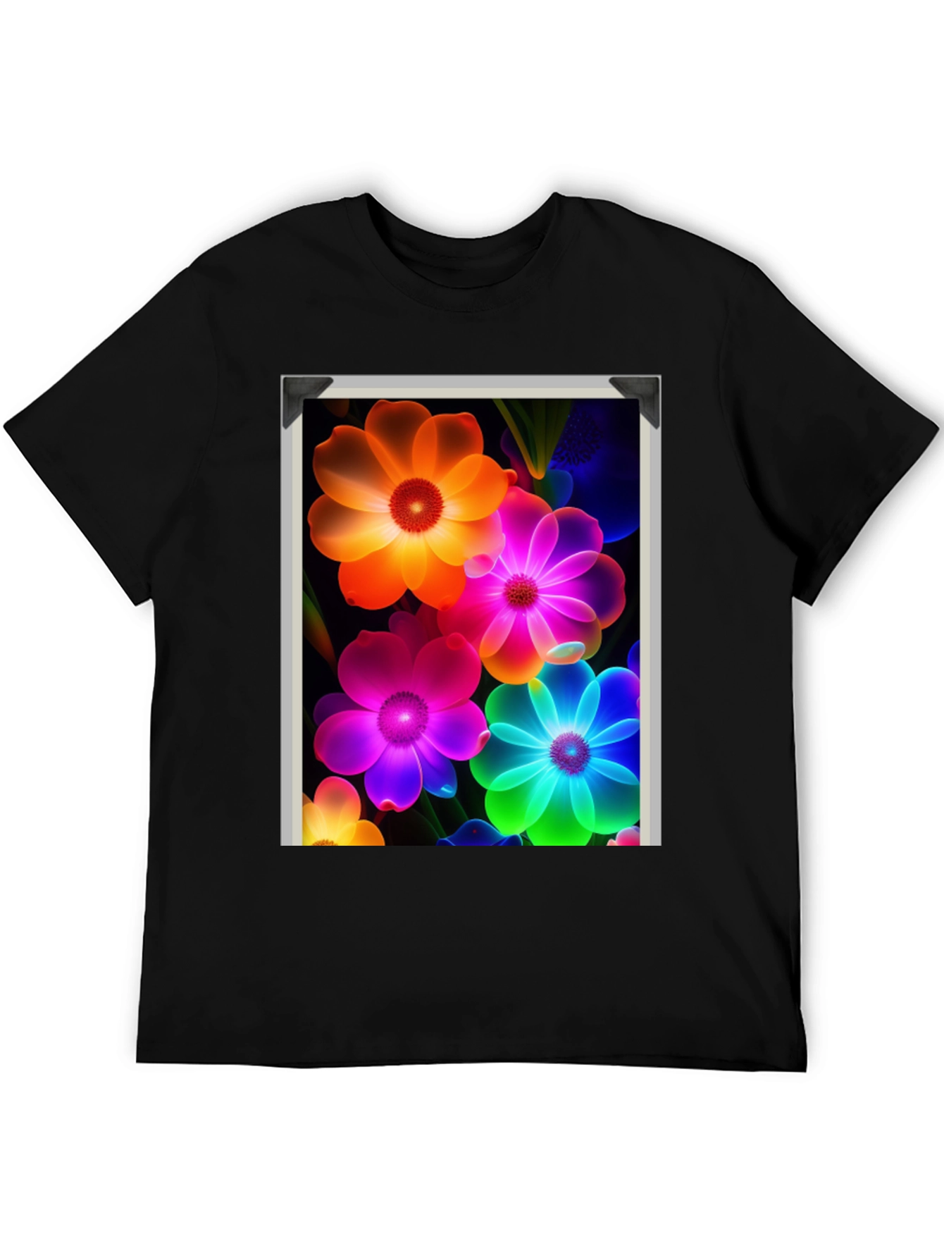 Vibrant Floral Graphic Black T-Shirt