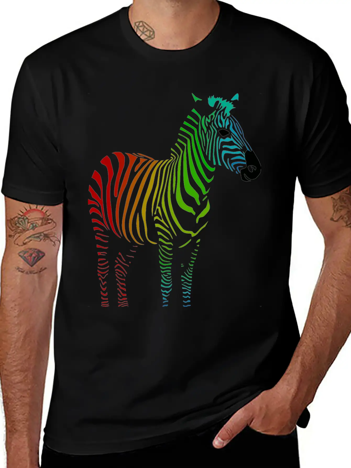 Zebra With Rainbow Stripes Lightweight Cotton T-Shirt – Daily Comfort Graphic Shirt