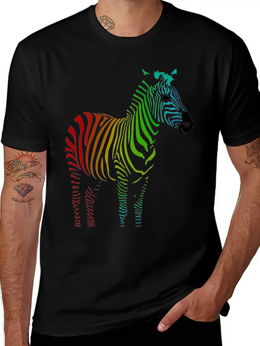 Zebra With Rainbow Stripes Lightweight Cotton T-Shirt – Daily Comfort Graphic Shirt
