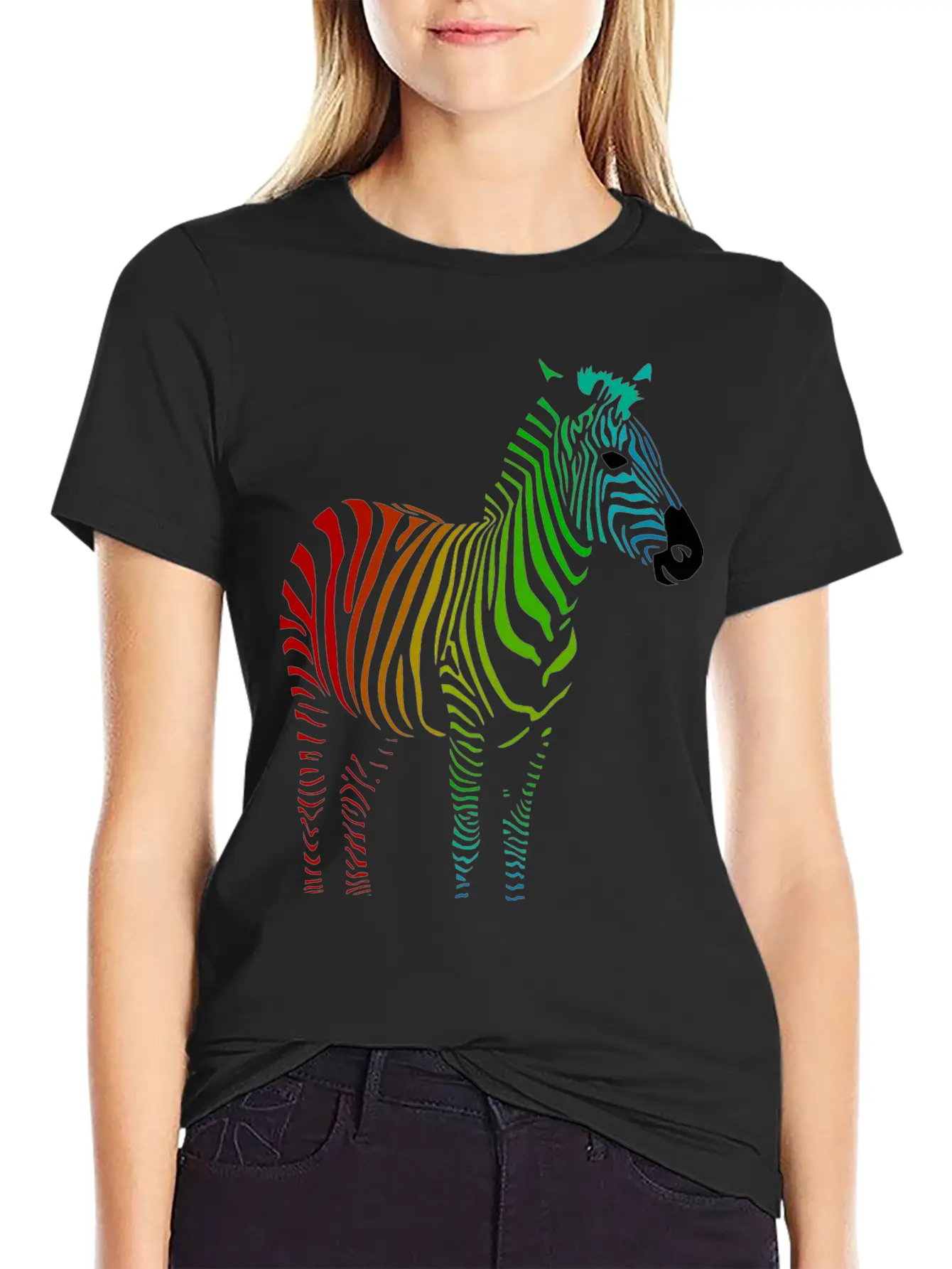 Zebra With Rainbow Stripes Lightweight Cotton T-Shirt – Daily Comfort Graphic Shirt
