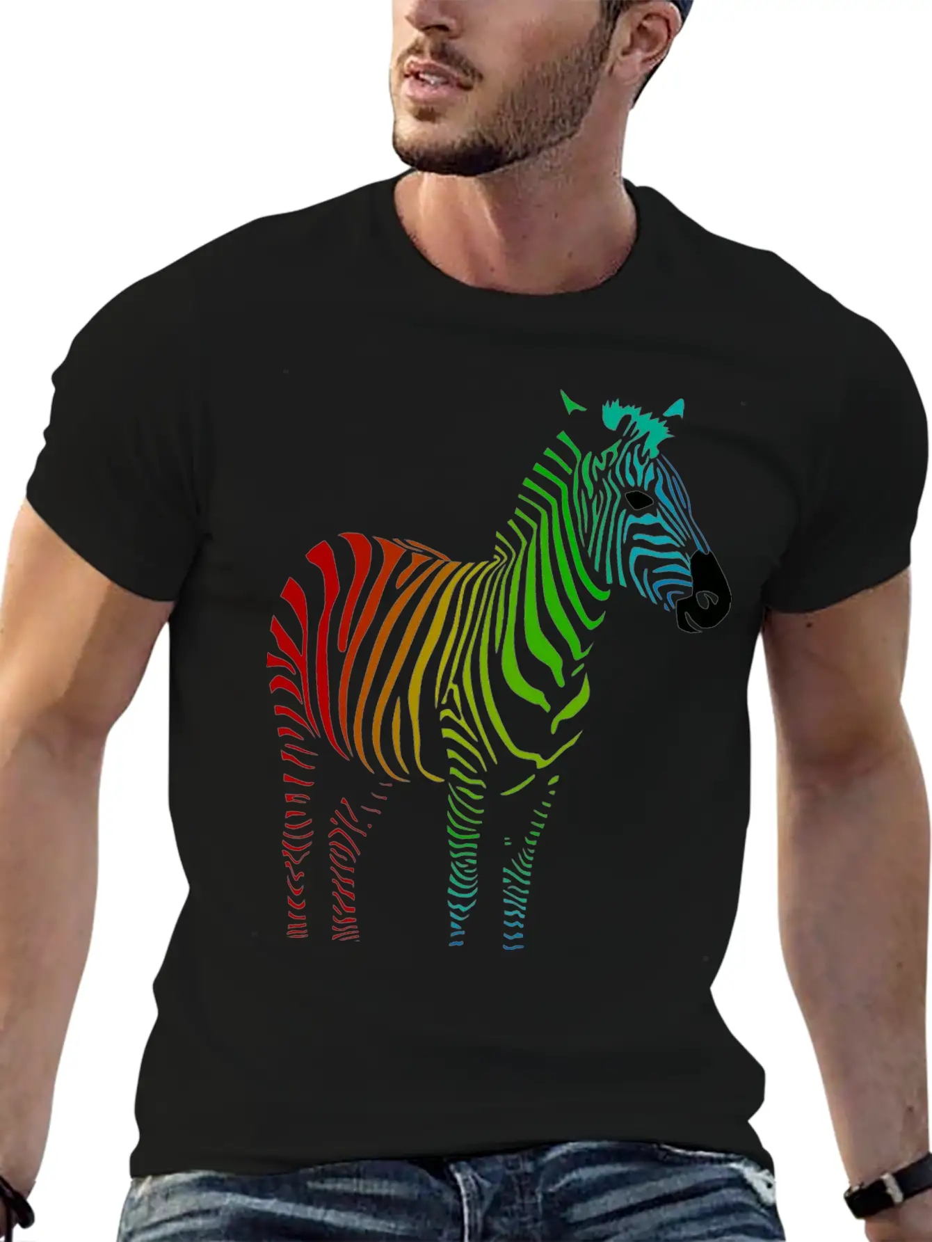 Zebra With Rainbow Stripes Lightweight Cotton T-Shirt – Daily Comfort Graphic Shirt