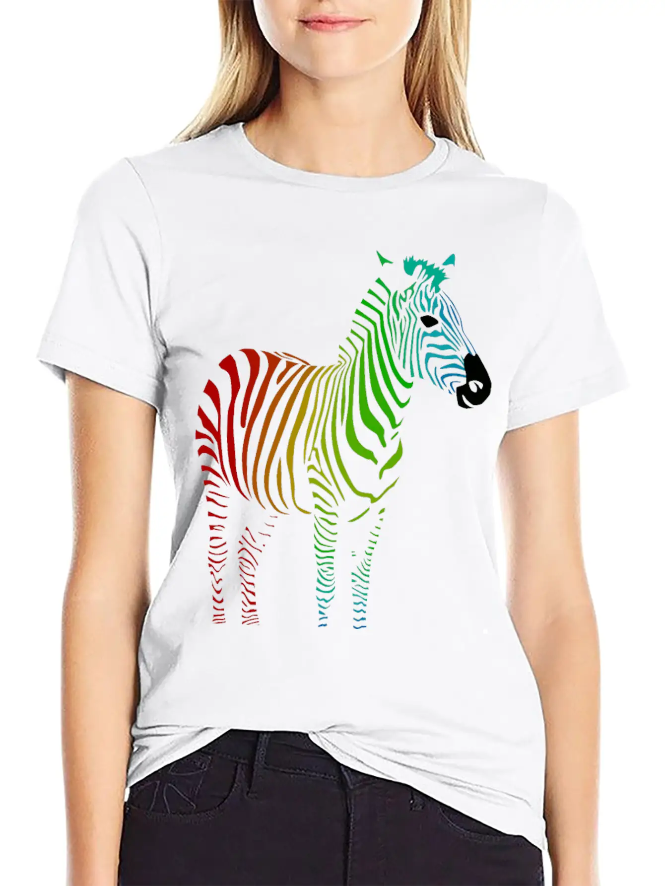 Zebra With Rainbow Stripes Lightweight Cotton T-Shirt – Daily Comfort Graphic Shirt