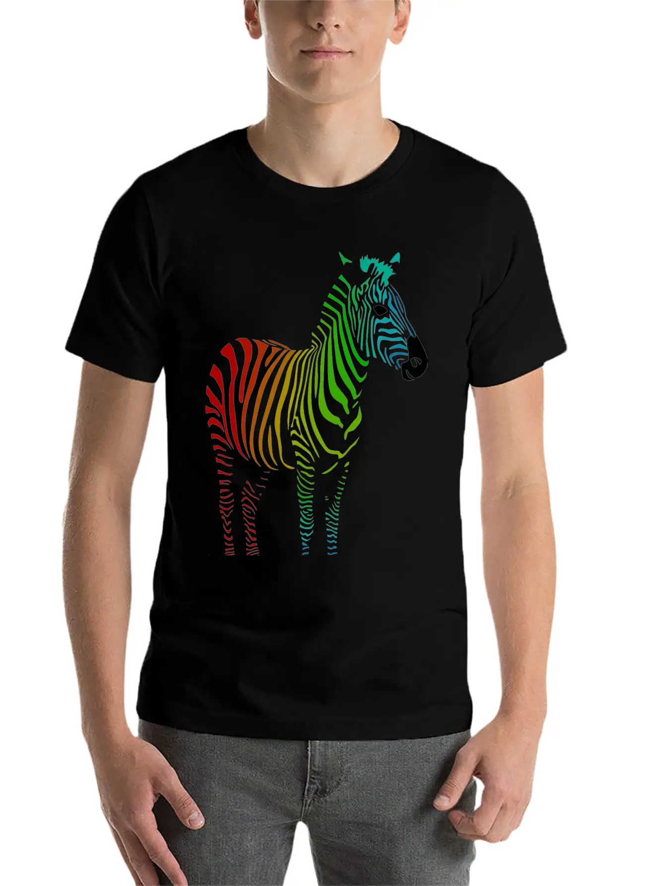 Zebra With Rainbow Stripes Lightweight Cotton T-Shirt – Daily Comfort Graphic Shirt