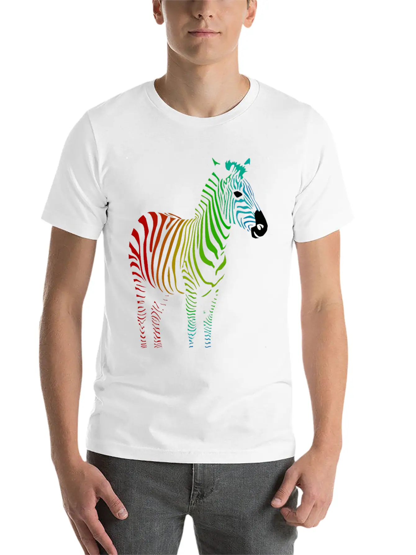 Zebra With Rainbow Stripes Lightweight Cotton T-Shirt – Daily Comfort Graphic Shirt