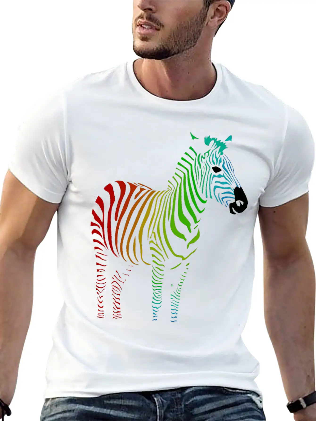 Zebra With Rainbow Stripes Lightweight Cotton T-Shirt – Daily Comfort Graphic Shirt
