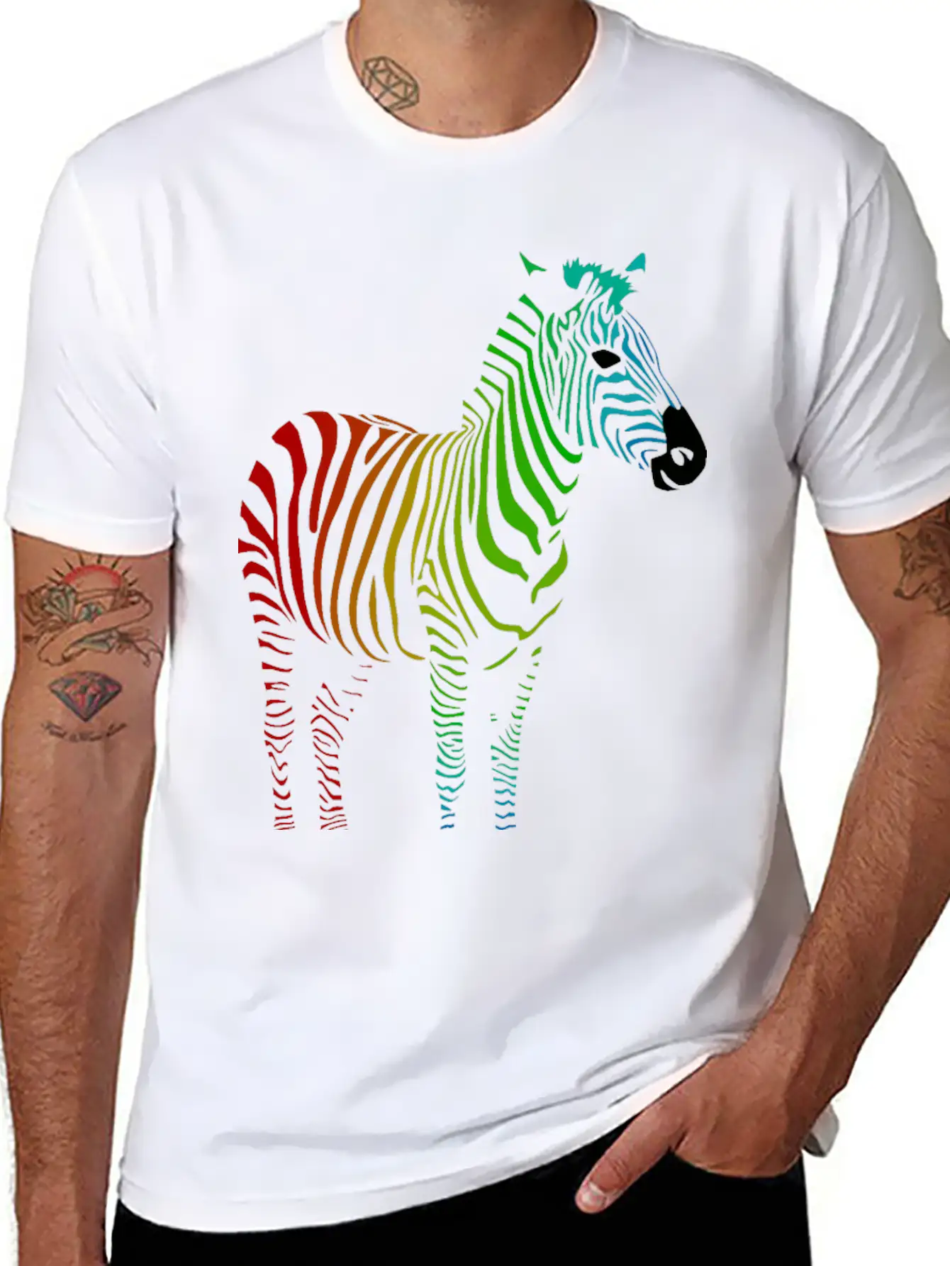 Zebra With Rainbow Stripes Lightweight Cotton T-Shirt – Daily Comfort Graphic Shirt