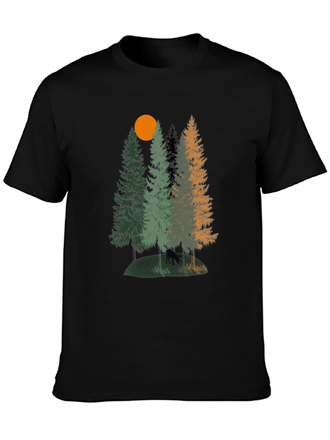 Nature Scene Graphic Tee - Black Cotton T-Shirt