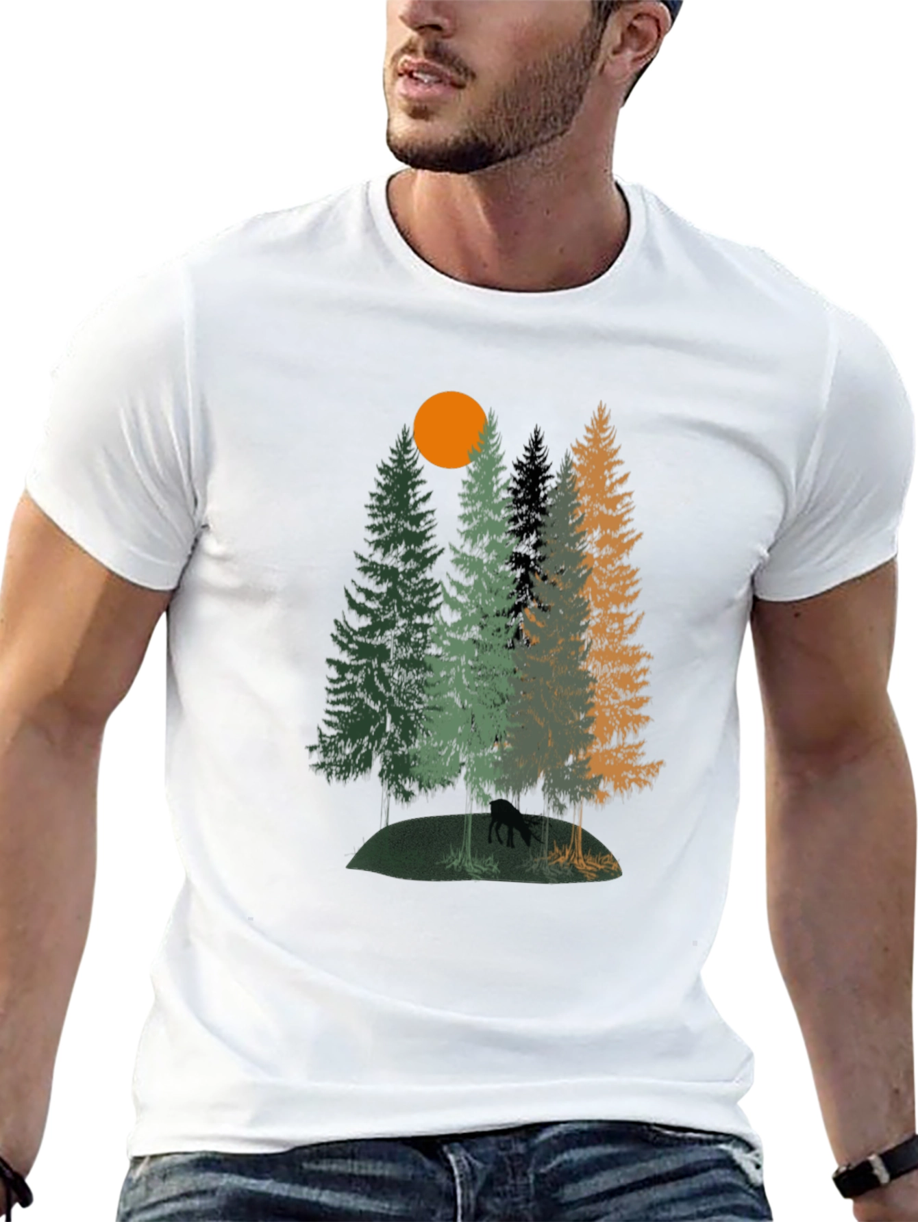 Nature Scene Graphic Tee - Black Cotton T-Shirt