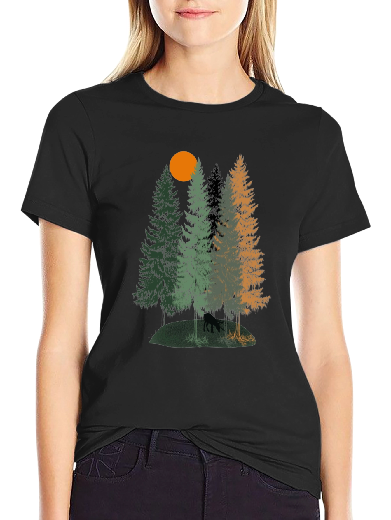 Nature Scene Graphic Tee - Black Cotton T-Shirt